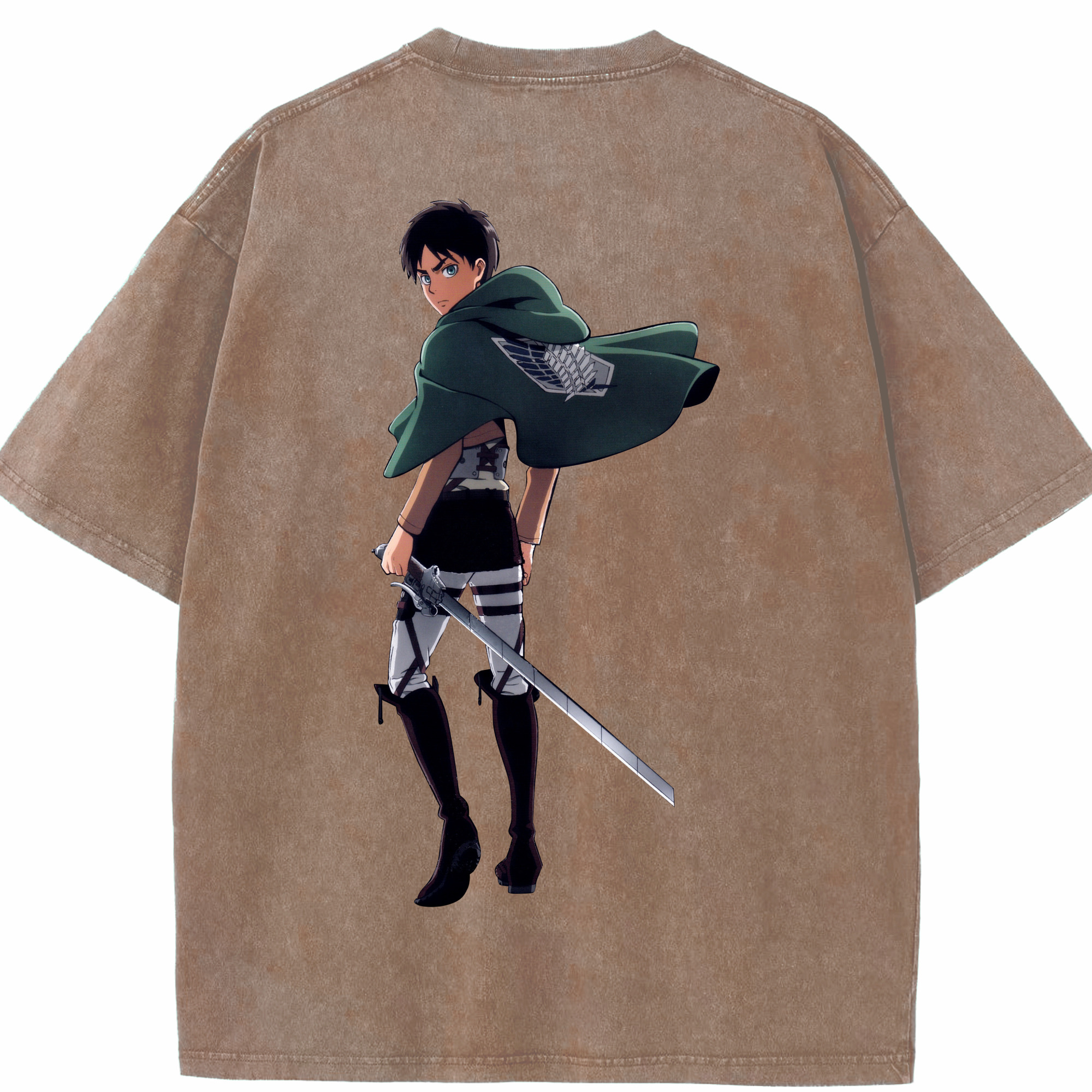 （画像用） 進撃の巨人 エレン･イェーガー Attack on Titan Eren Jäger 綿100% ヴィンテージ風 半袖Tシャツ（背面プリント）
