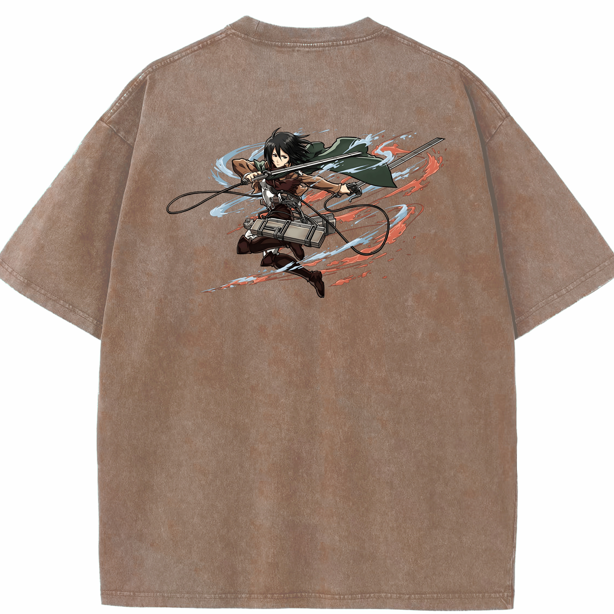 （画像用） 進撃の巨人 ミカサ·アッカーマン Attack on Titan Mikasa Ackerman 綿100% ヴィンテージ風 半袖Tシャツ（背面プリント）