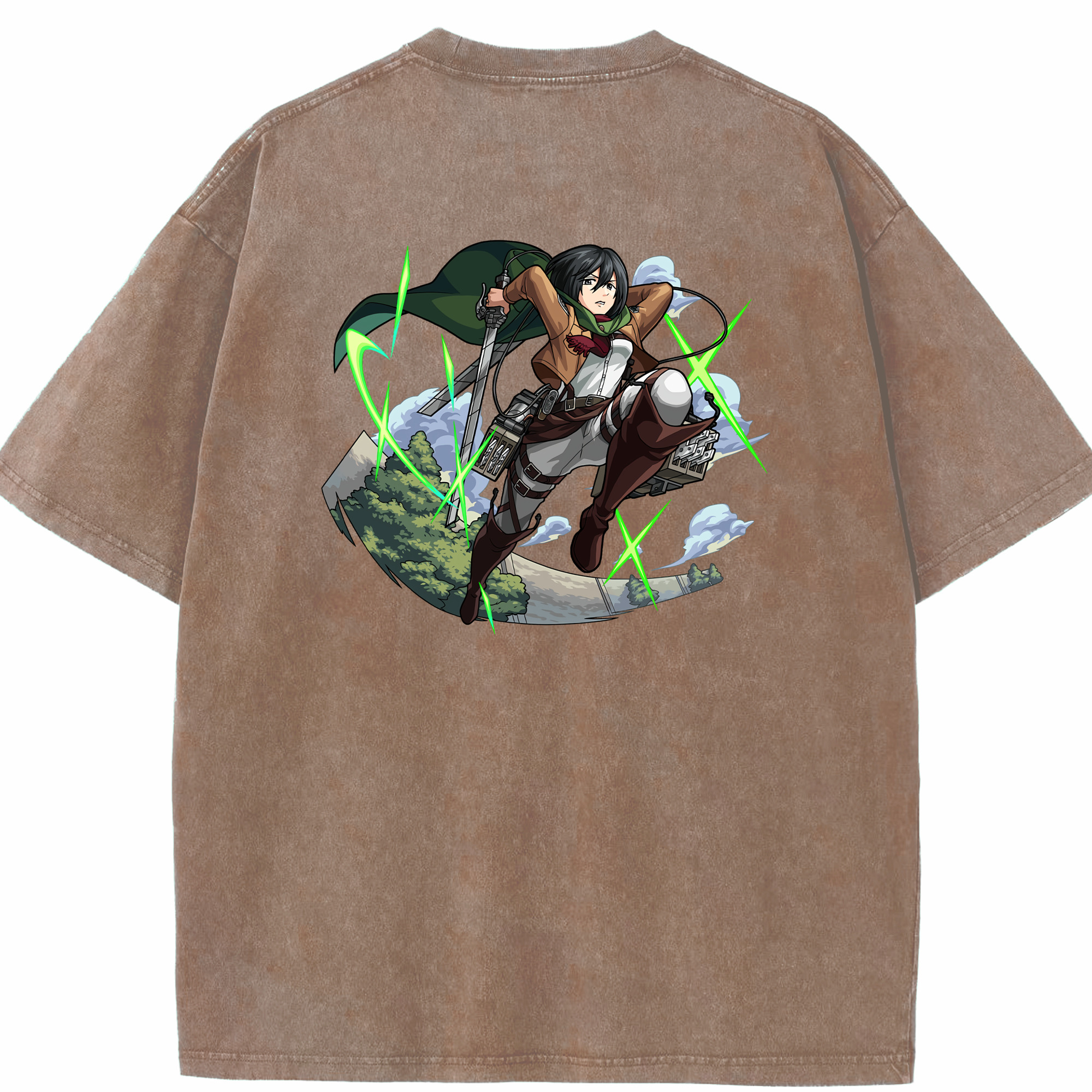 （画像用） 進撃の巨人 ミカサ·アッカーマン Attack on Titan Mikasa Ackerman 綿100% ヴィンテージ風 半袖Tシャツ（背面プリント）