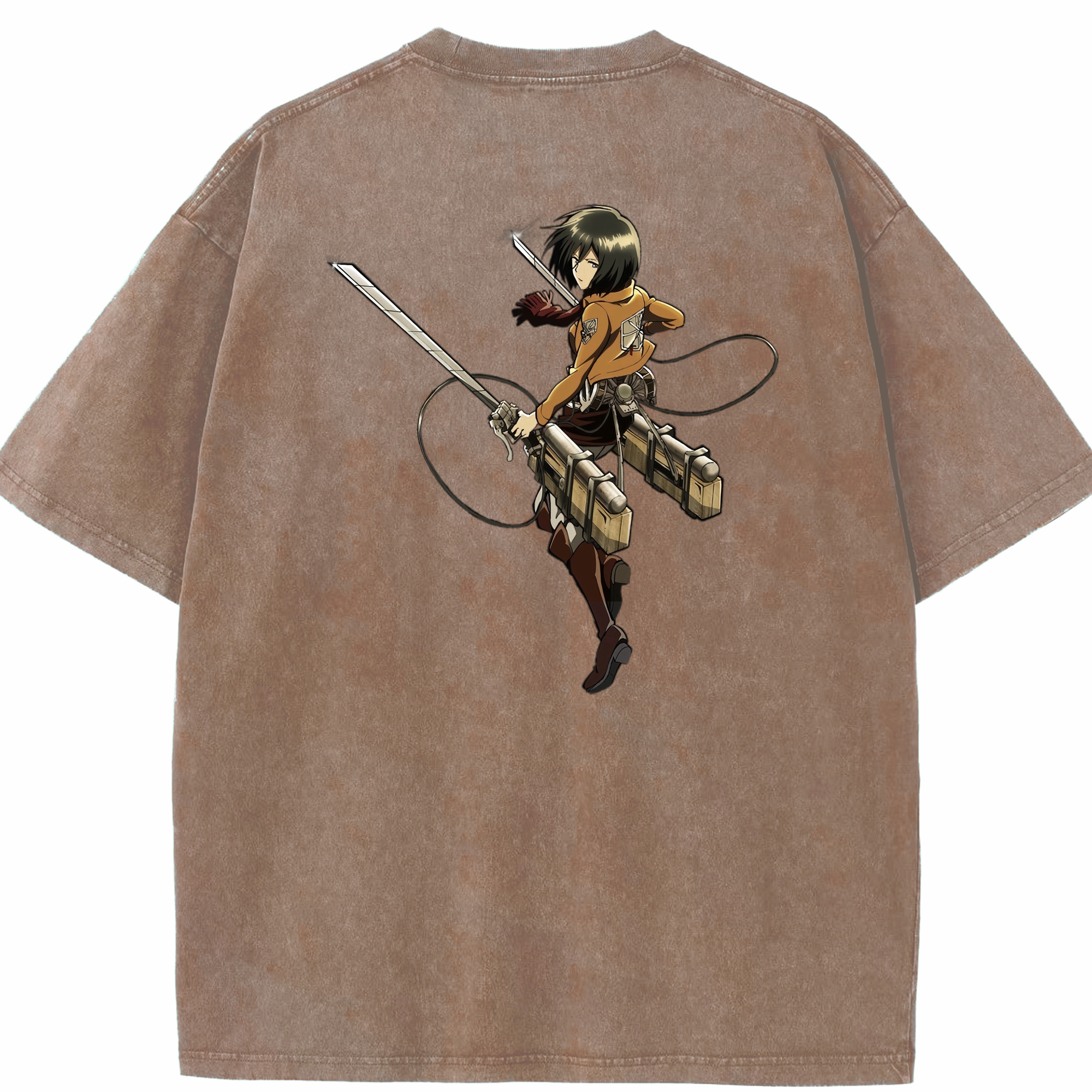 （画像用） 進撃の巨人 ミカサ·アッカーマン Attack on Titan Mikasa Ackerman 綿100% ヴィンテージ風 半袖Tシャツ（背面プリント）