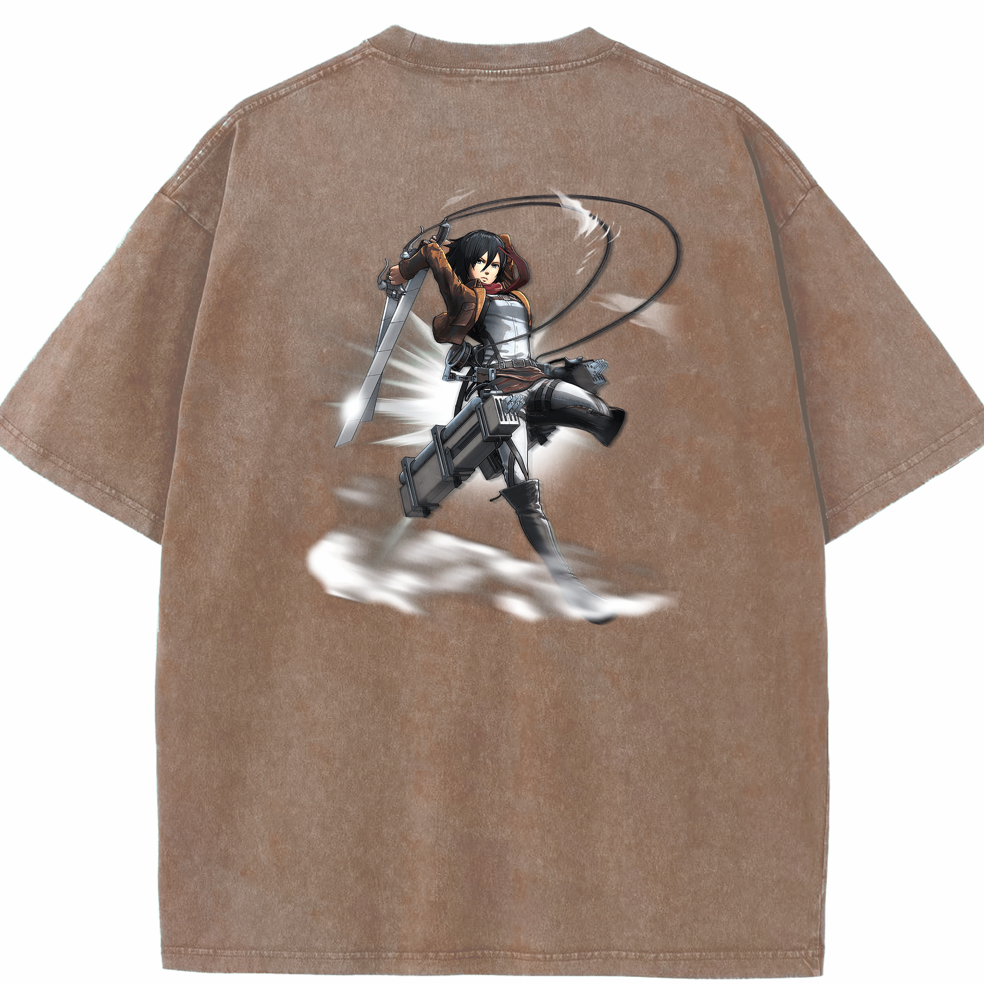 （画像用） 進撃の巨人 ミカサ·アッカーマン Attack on Titan Mikasa Ackerman 綿100% ヴィンテージ風 半袖Tシャツ（背面プリント）