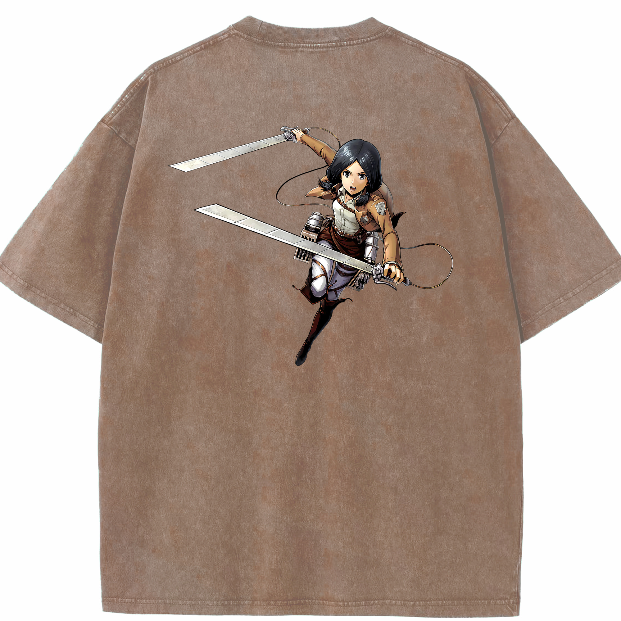 （画像用） 進撃の巨人 ミカサ·アッカーマン Attack on Titan Mikasa Ackerman 綿100% ヴィンテージ風 半袖Tシャツ（背面プリント）