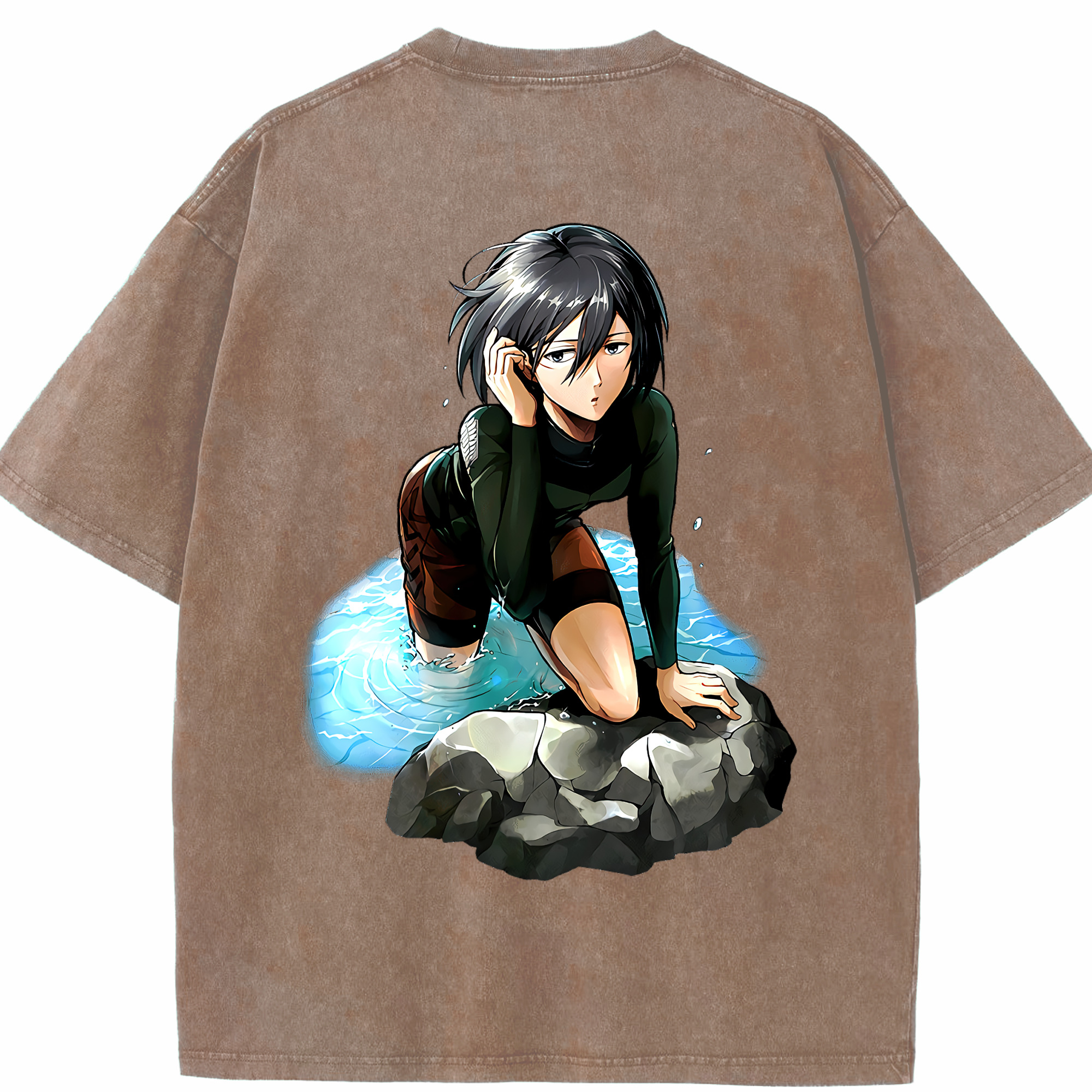 （画像用） 進撃の巨人 ミカサ·アッカーマン Attack on Titan Mikasa Ackerman 綿100% ヴィンテージ風 半袖Tシャツ（背面プリント）