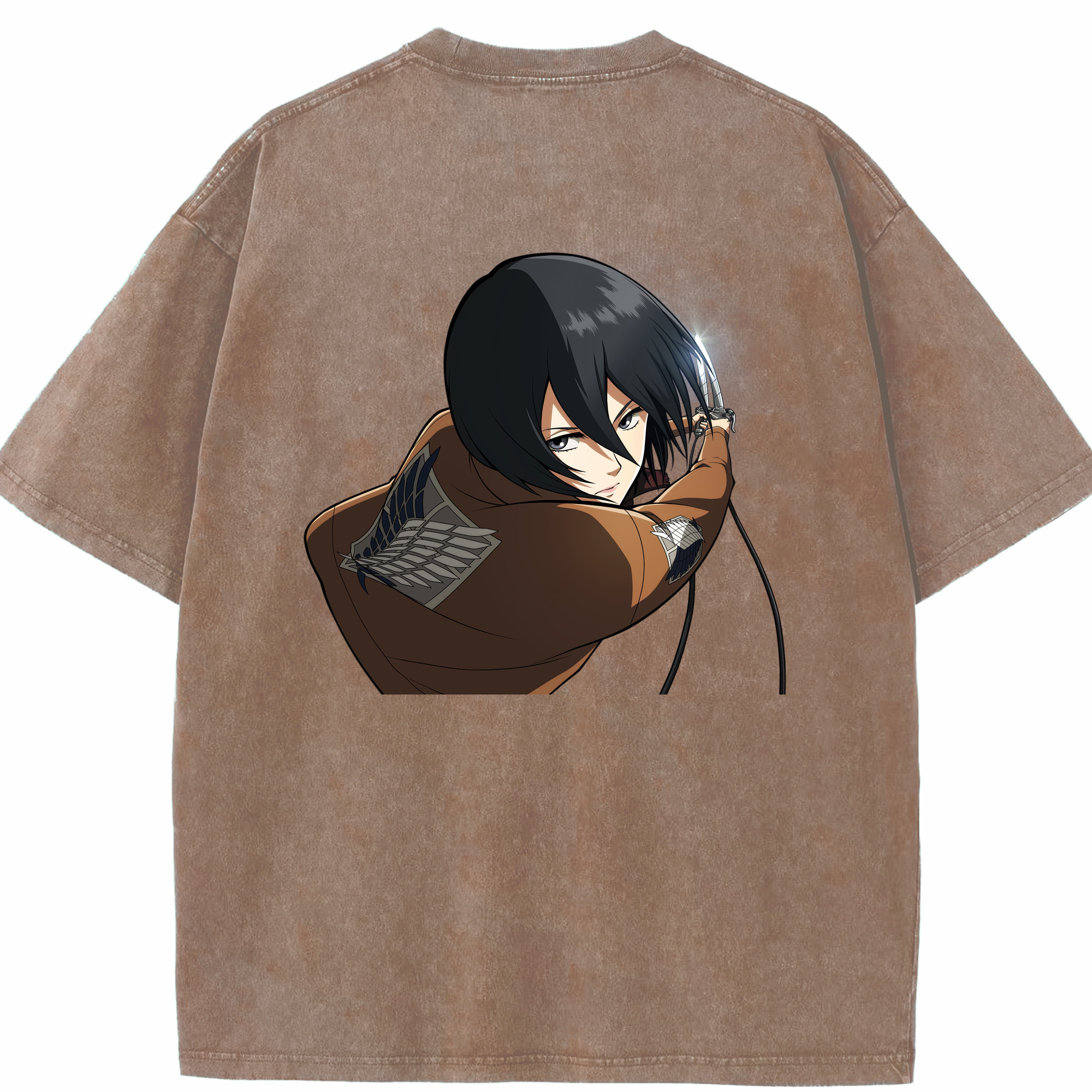 （画像用） 進撃の巨人 ミカサ·アッカーマン Attack on Titan Mikasa Ackerman 綿100% ヴィンテージ風 半袖Tシャツ（背面プリント）