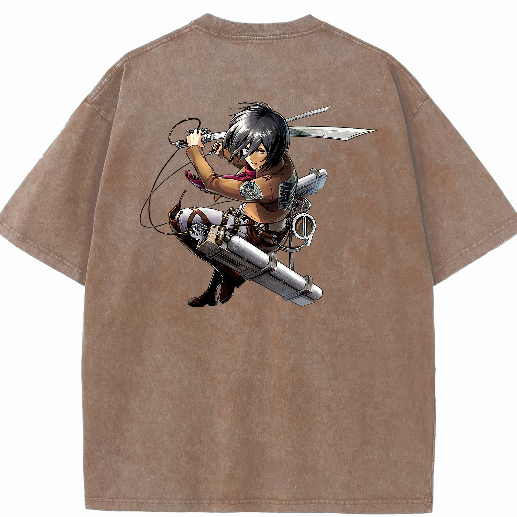 （画像用） 進撃の巨人 ミカサ·アッカーマン Attack on Titan Mikasa Ackerman 綿100% ヴィンテージ風 半袖Tシャツ（背面プリント）