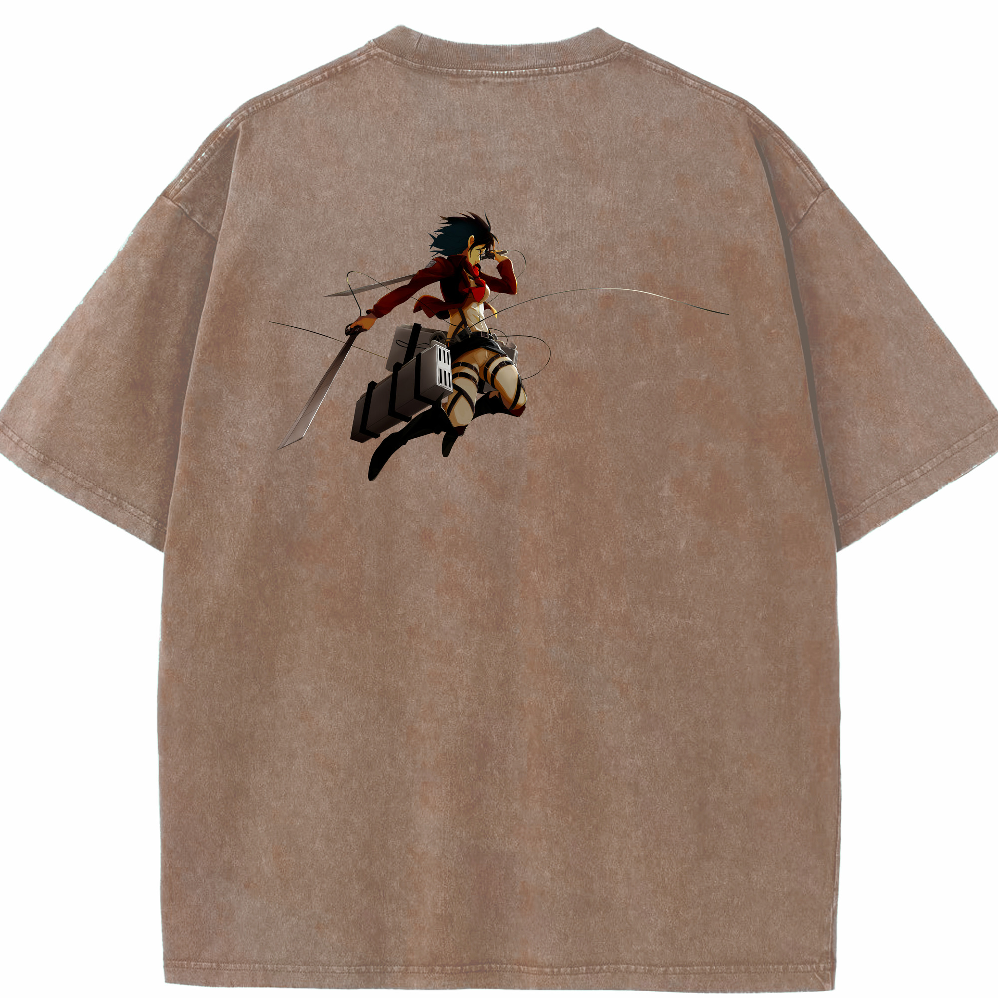 （画像用） 進撃の巨人 ミカサ·アッカーマン Attack on Titan Mikasa Ackerman 綿100% ヴィンテージ風 半袖Tシャツ（背面プリント）