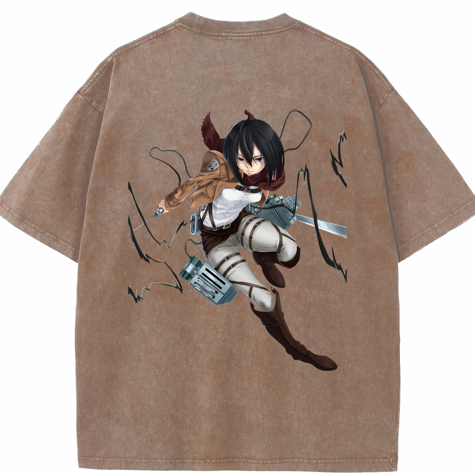 （画像用） 進撃の巨人 ミカサ·アッカーマン Attack on Titan Mikasa Ackerman 綿100% ヴィンテージ風 半袖Tシャツ（背面プリント）