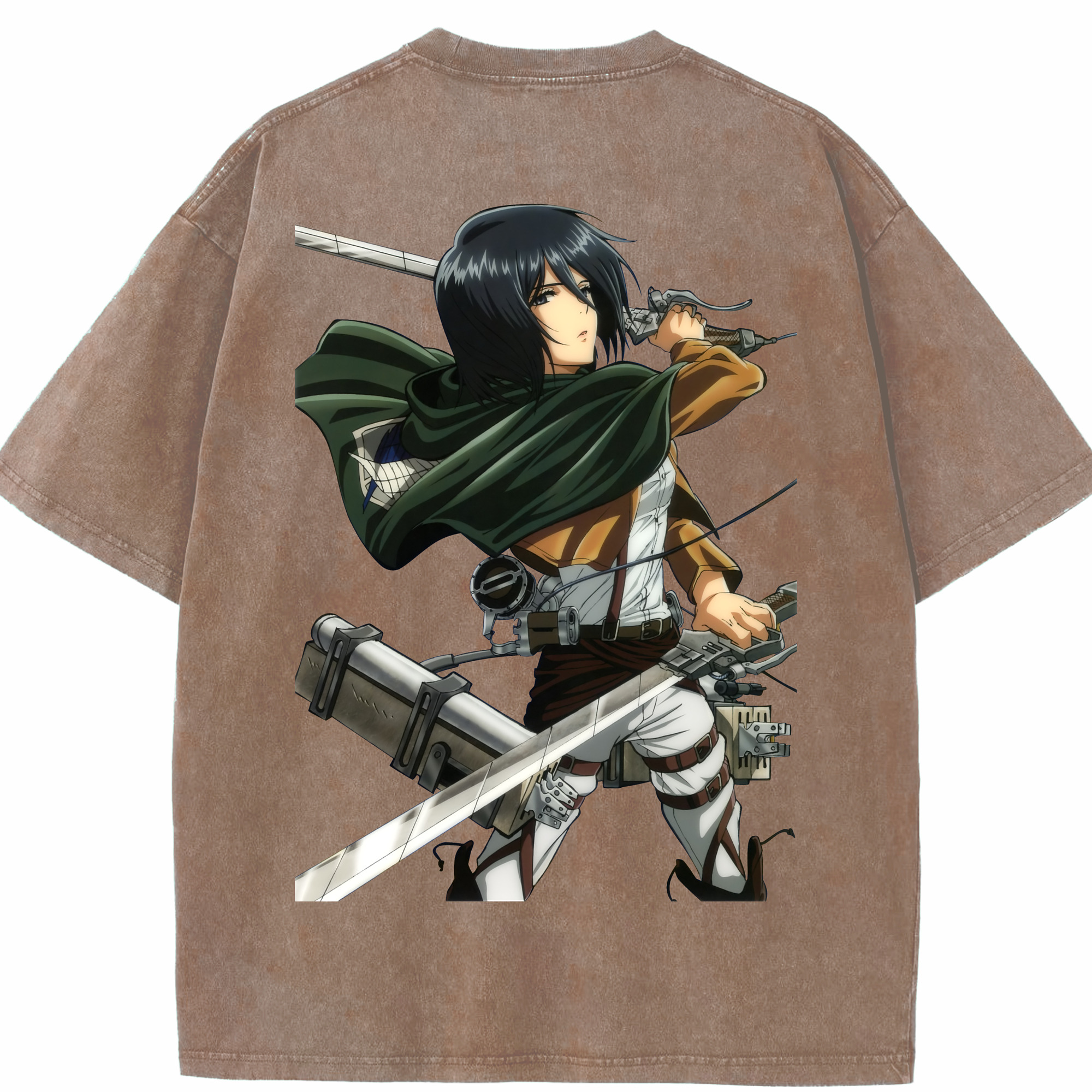 （画像用） 進撃の巨人 ミカサ·アッカーマン Attack on Titan Mikasa Ackerman 綿100% ヴィンテージ風 半袖Tシャツ（背面プリント）