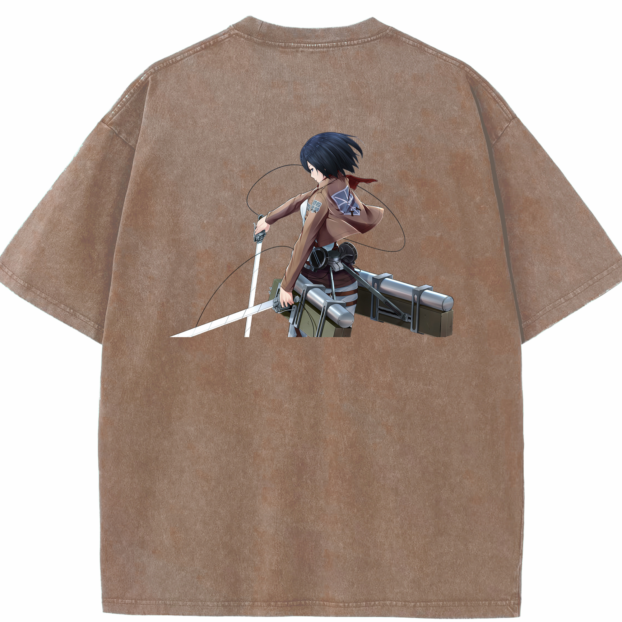 （画像用） 進撃の巨人 ミカサ·アッカーマン Attack on Titan Mikasa Ackerman 綿100% ヴィンテージ風 半袖Tシャツ（背面プリント）