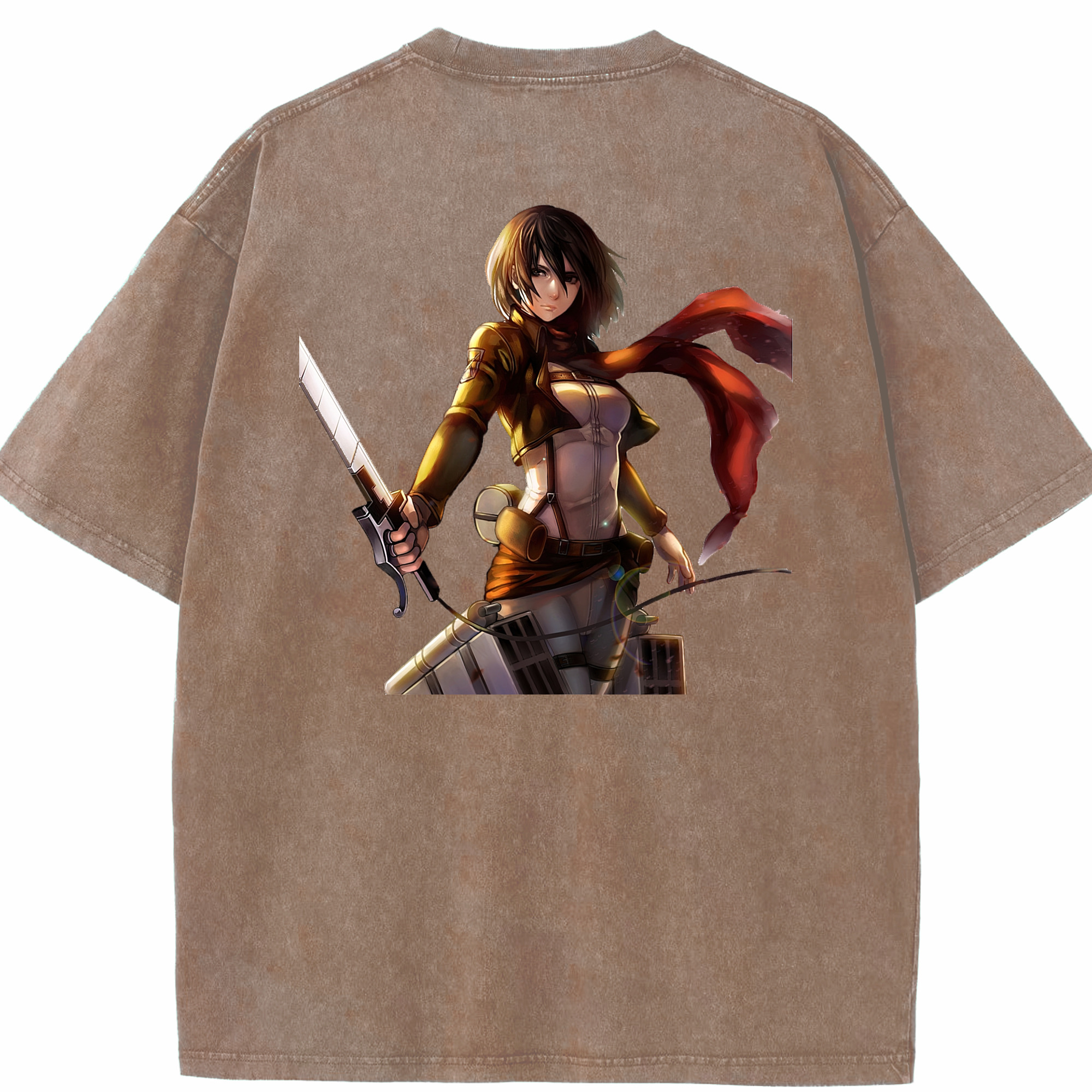 （画像用） 進撃の巨人 ミカサ·アッカーマン Attack on Titan Mikasa Ackerman 綿100% ヴィンテージ風 半袖Tシャツ（背面プリント）