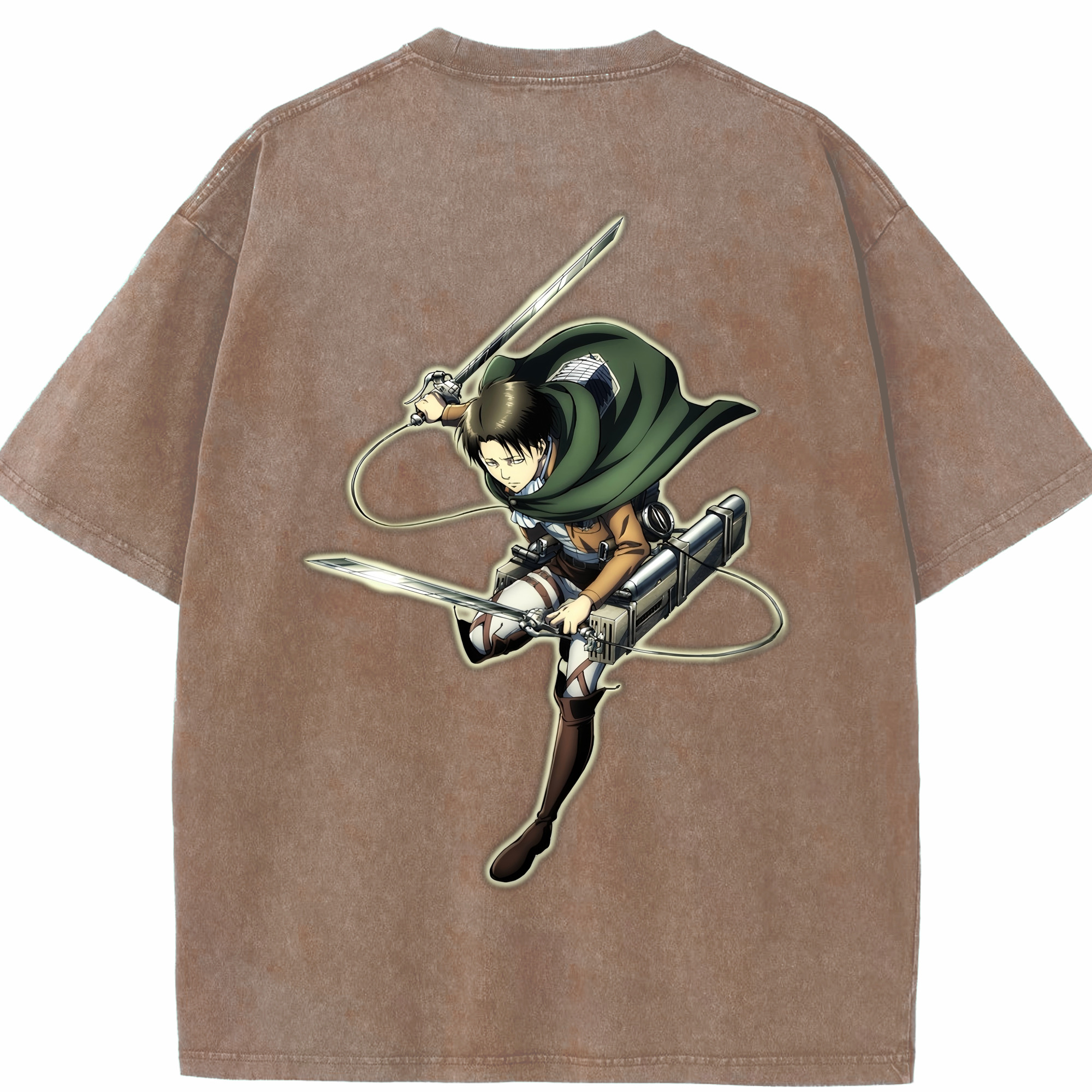 （画像用） 進撃の巨人 リヴァイ·アッカーマン Attack on Titan Levi Ackerman 綿100% ヴィンテージ風 半袖Tシャツ（背面プリント）