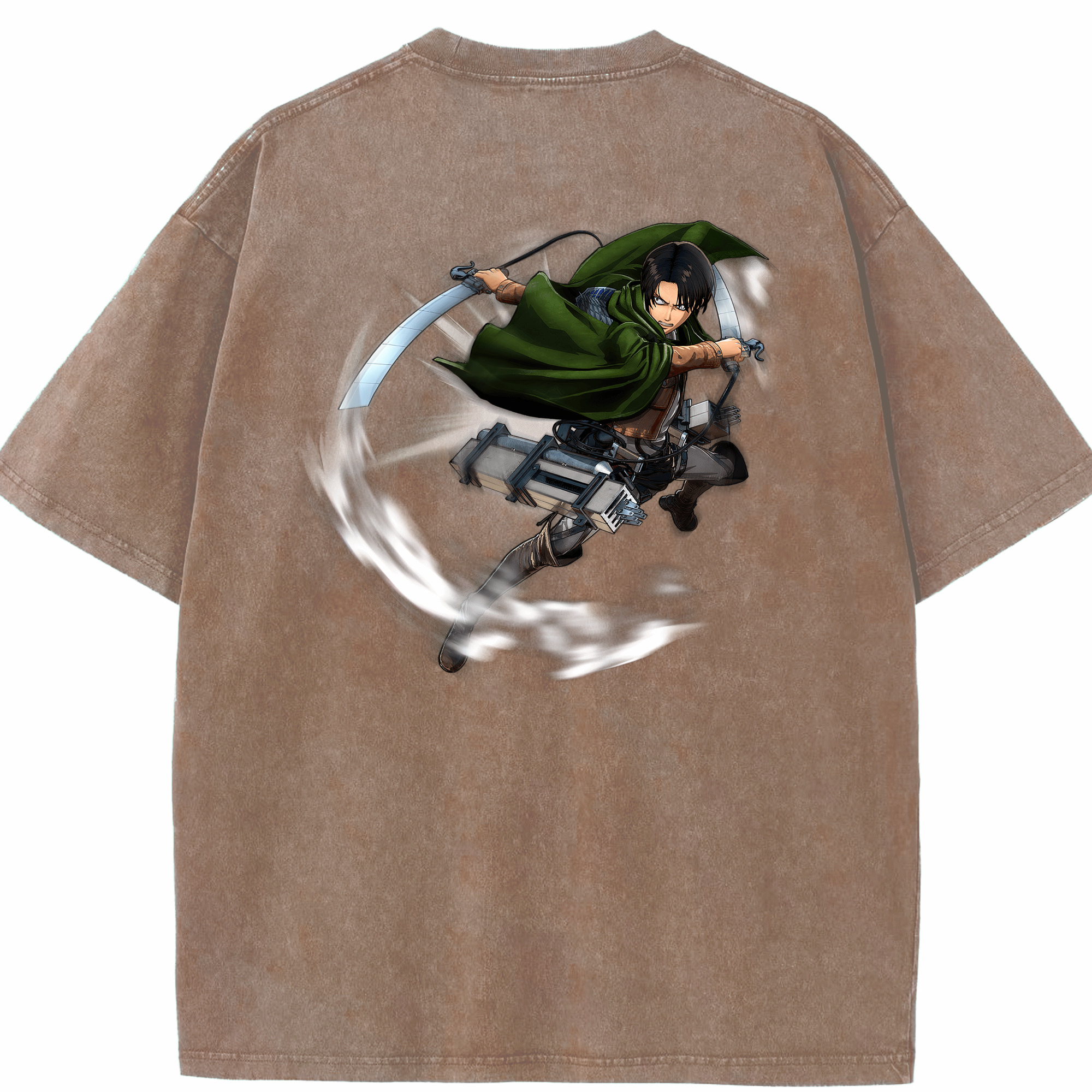 （画像用） 進撃の巨人 リヴァイ·アッカーマン Attack on Titan Levi Ackerman 綿100% ヴィンテージ風 半袖Tシャツ（背面プリント）