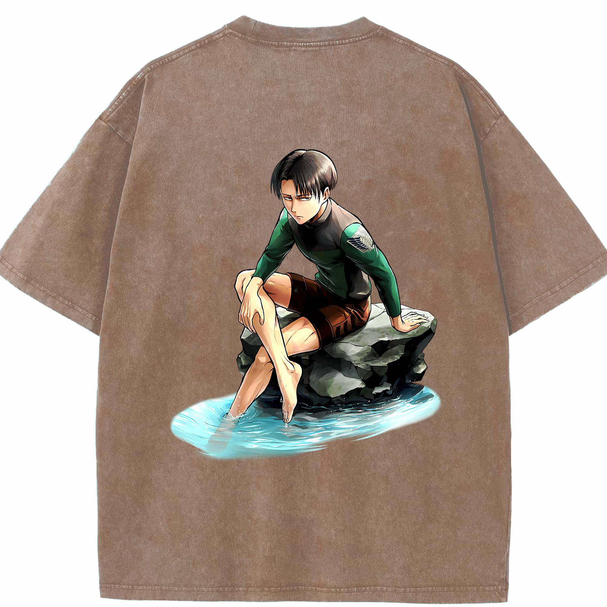 （画像用） 進撃の巨人 リヴァイ·アッカーマン Attack on Titan Levi Ackerman 綿100% ヴィンテージ風 半袖Tシャツ（背面プリント）