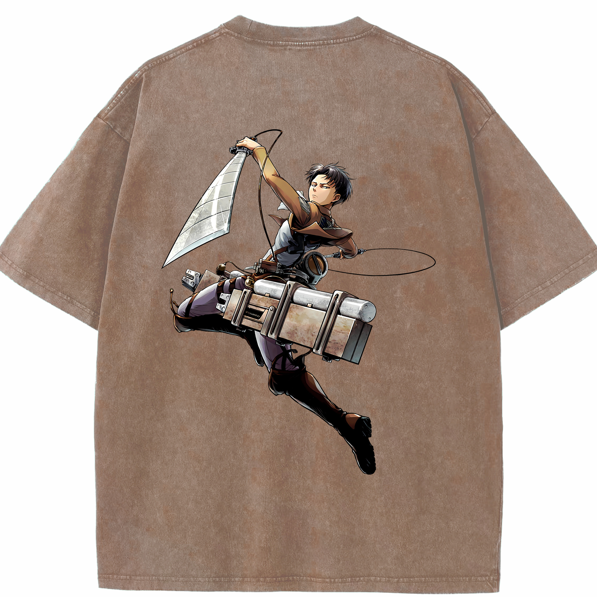 （画像用） 進撃の巨人 リヴァイ·アッカーマン Attack on Titan Levi Ackerman 綿100% ヴィンテージ風 半袖Tシャツ（背面プリント）