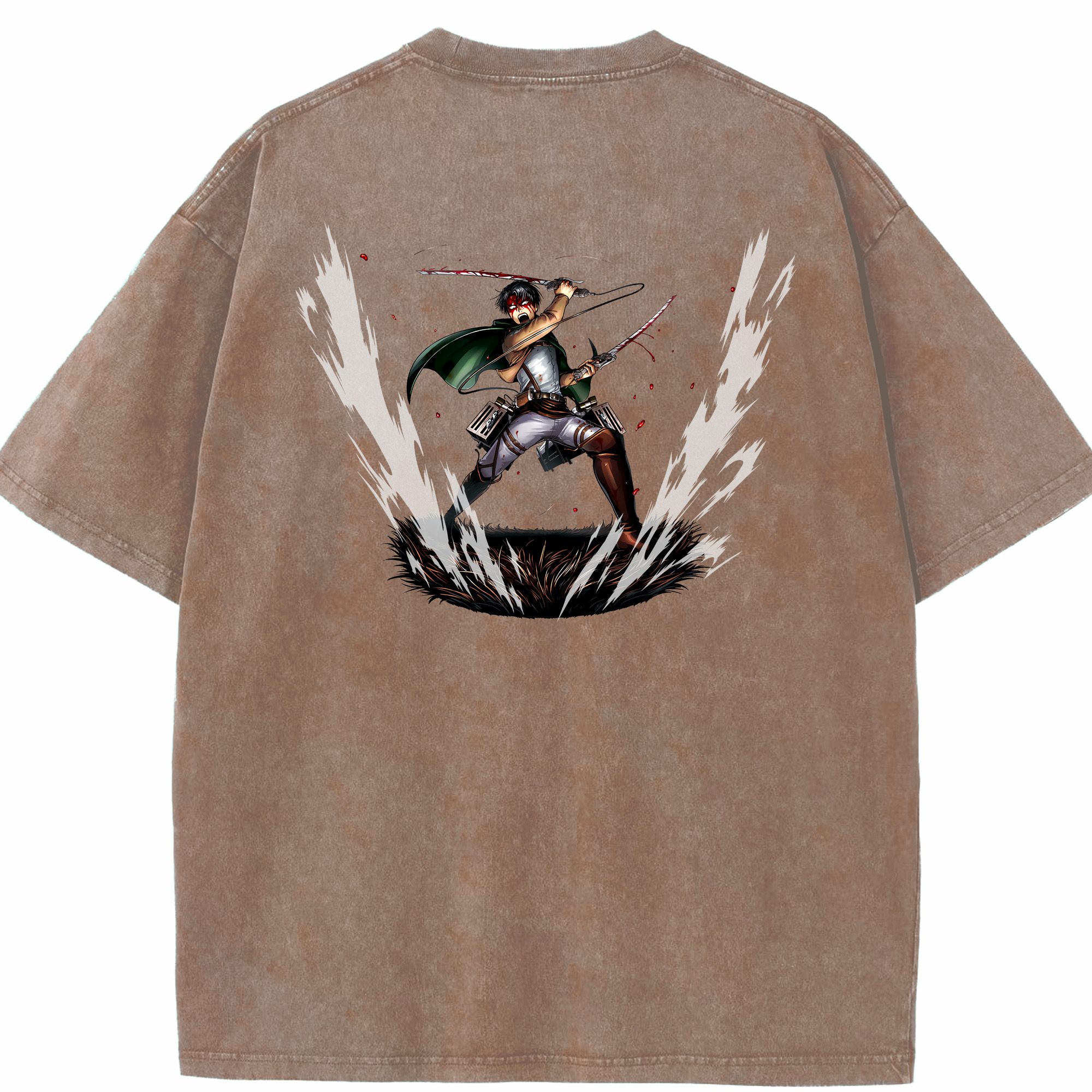 （画像用） 進撃の巨人 リヴァイ·アッカーマン Attack on Titan Levi Ackerman 綿100% ヴィンテージ風 半袖Tシャツ（背面プリント）