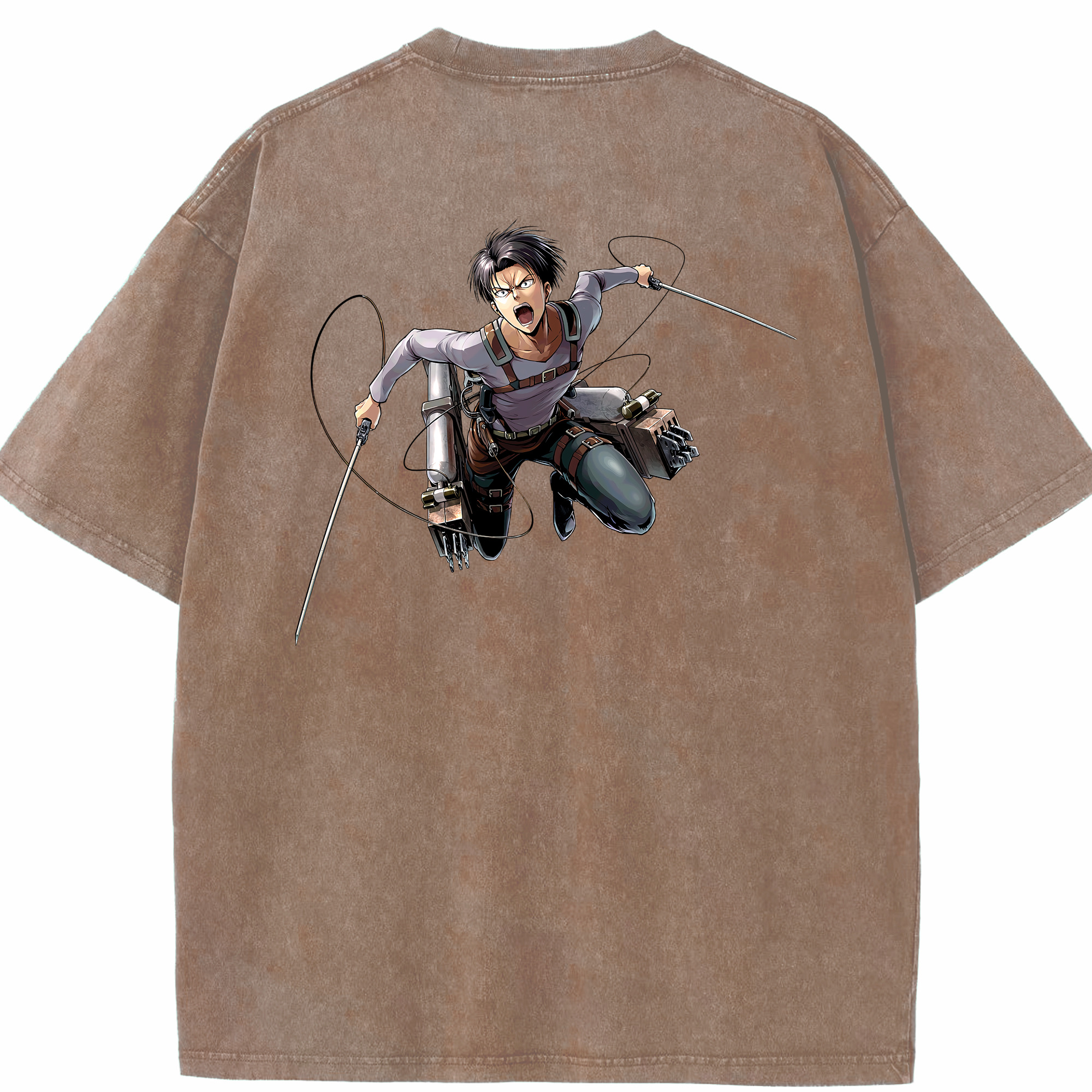 （画像用） 進撃の巨人 リヴァイ·アッカーマン Attack on Titan Levi Ackerman 綿100% ヴィンテージ風 半袖Tシャツ（背面プリント）