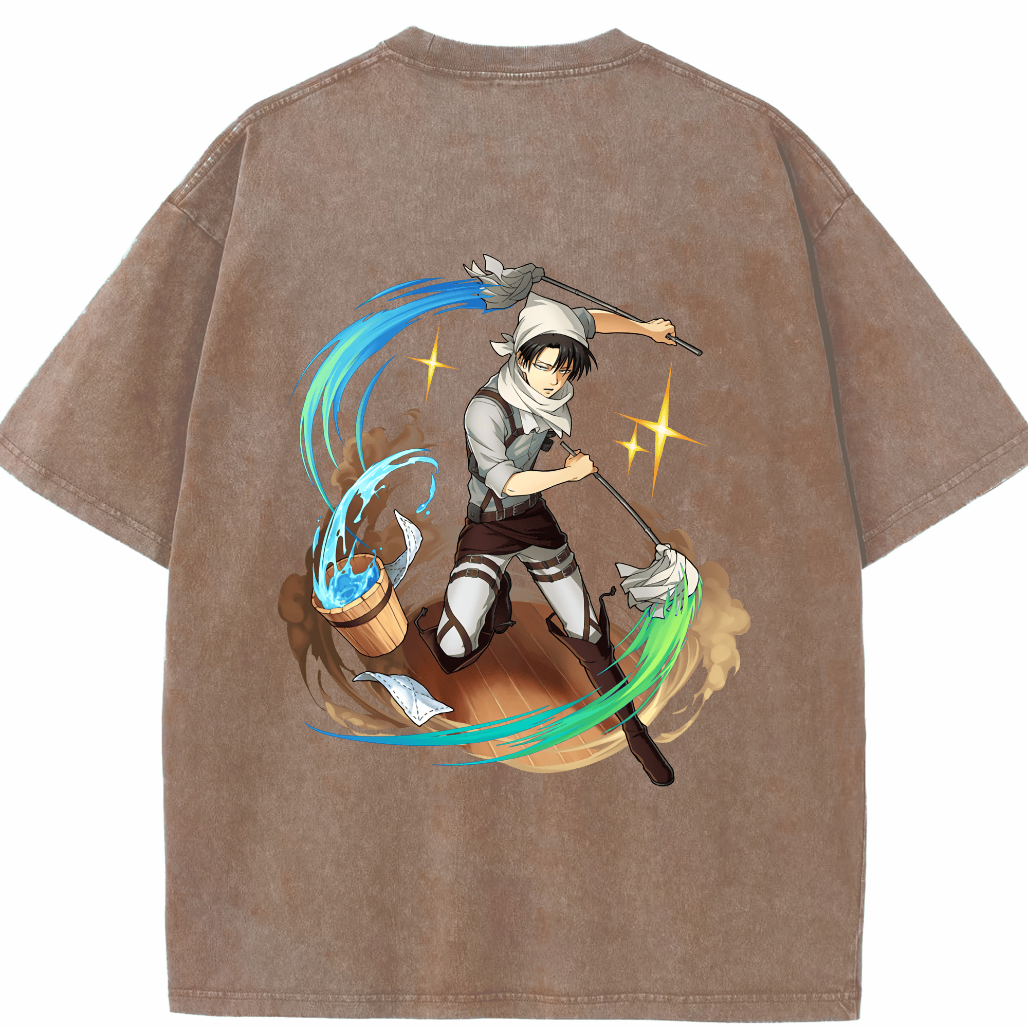 （画像用） 進撃の巨人 リヴァイ·アッカーマン Attack on Titan Levi Ackerman 綿100% ヴィンテージ風 半袖Tシャツ（背面プリント）