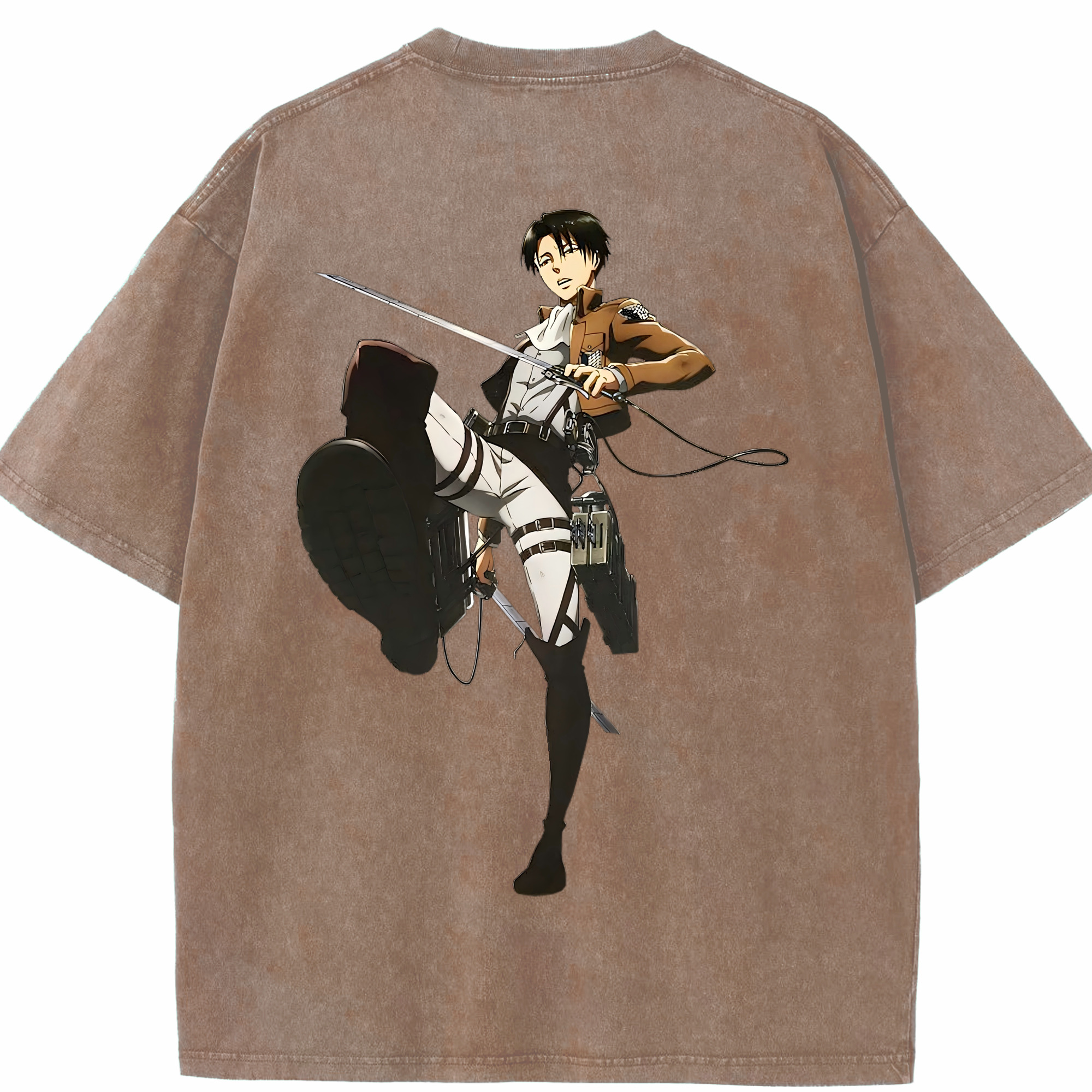 （画像用） 進撃の巨人 リヴァイ·アッカーマン Attack on Titan Levi Ackerman 綿100% ヴィンテージ風 半袖Tシャツ（背面プリント）