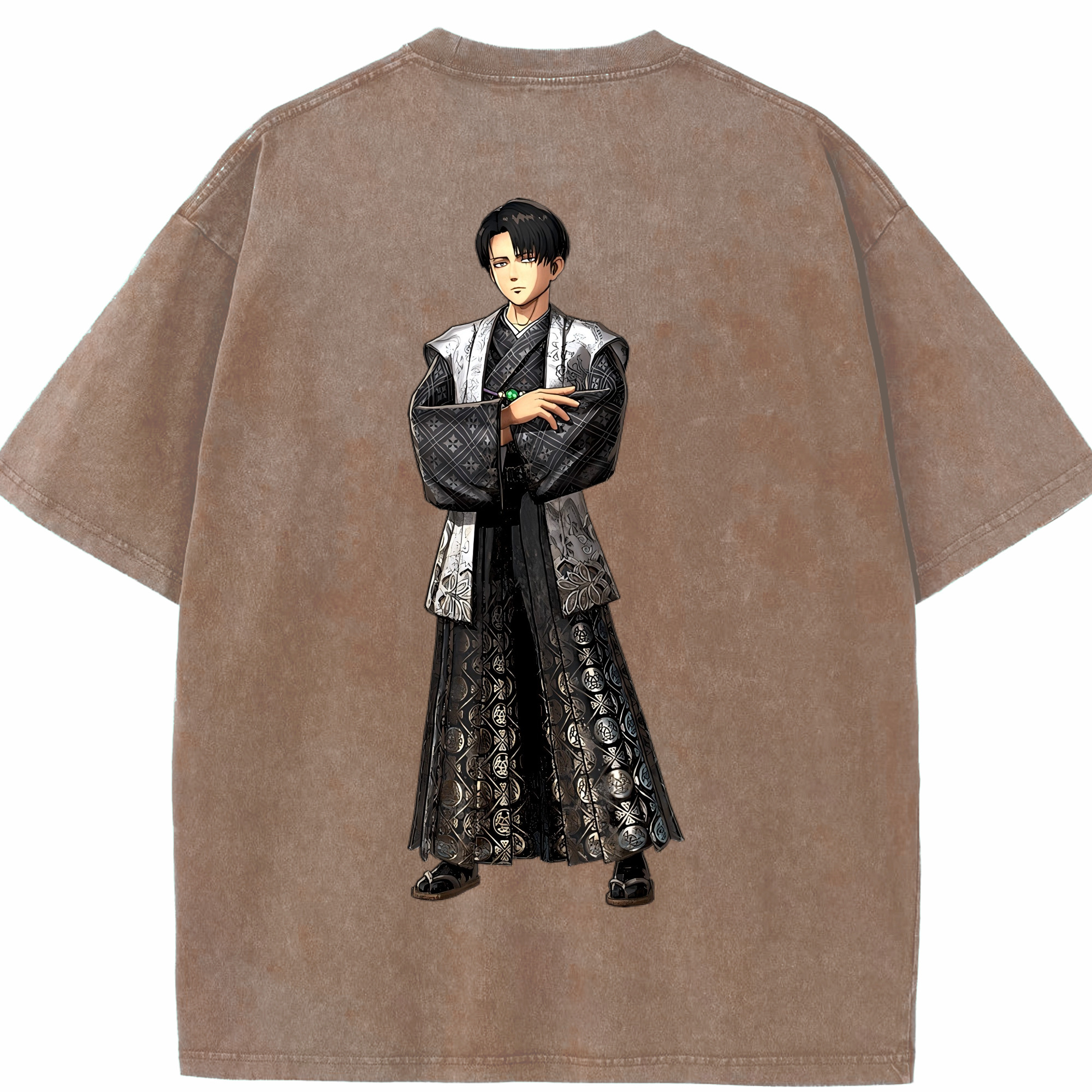 （画像用） 進撃の巨人 リヴァイ·アッカーマン Attack on Titan Levi Ackerman 綿100% ヴィンテージ風 半袖Tシャツ（背面プリント）