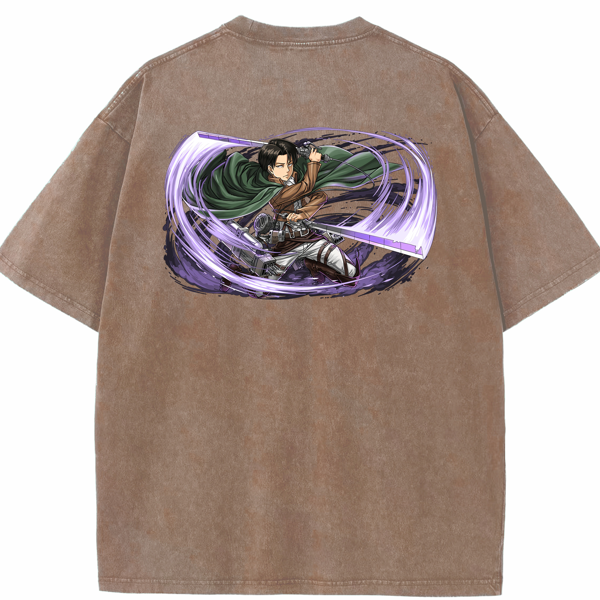 （画像用） 進撃の巨人 リヴァイ·アッカーマン Attack on Titan Levi Ackerman 綿100% ヴィンテージ風 半袖Tシャツ（背面プリント）