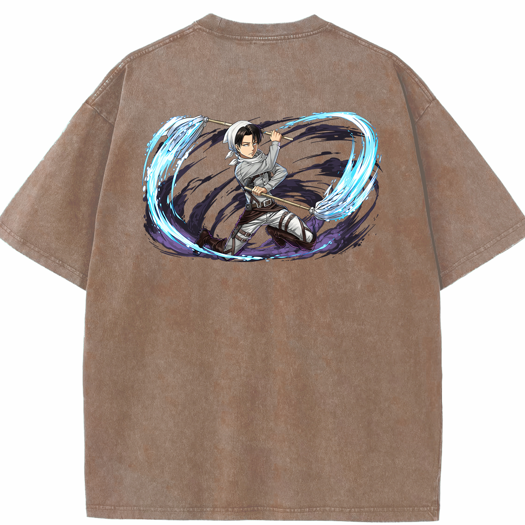 （画像用） 進撃の巨人 リヴァイ·アッカーマン Attack on Titan Levi Ackerman 綿100% ヴィンテージ風 半袖Tシャツ（背面プリント）