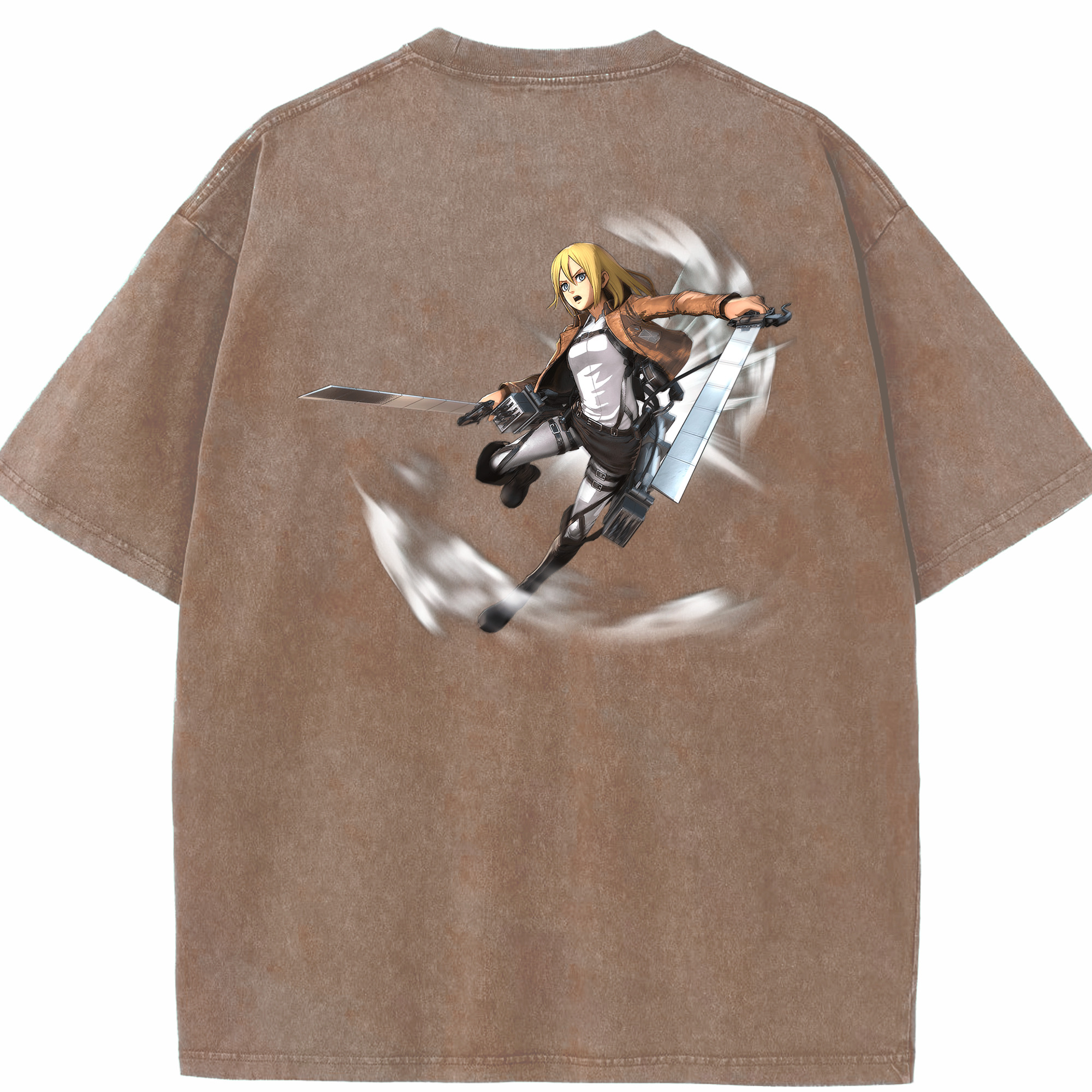 （画像用） 進撃の巨人 クリスタ·レンズ Attack on Titan Christa Lenz 綿100% ヴィンテージ風 半袖Tシャツ（背面プリント）