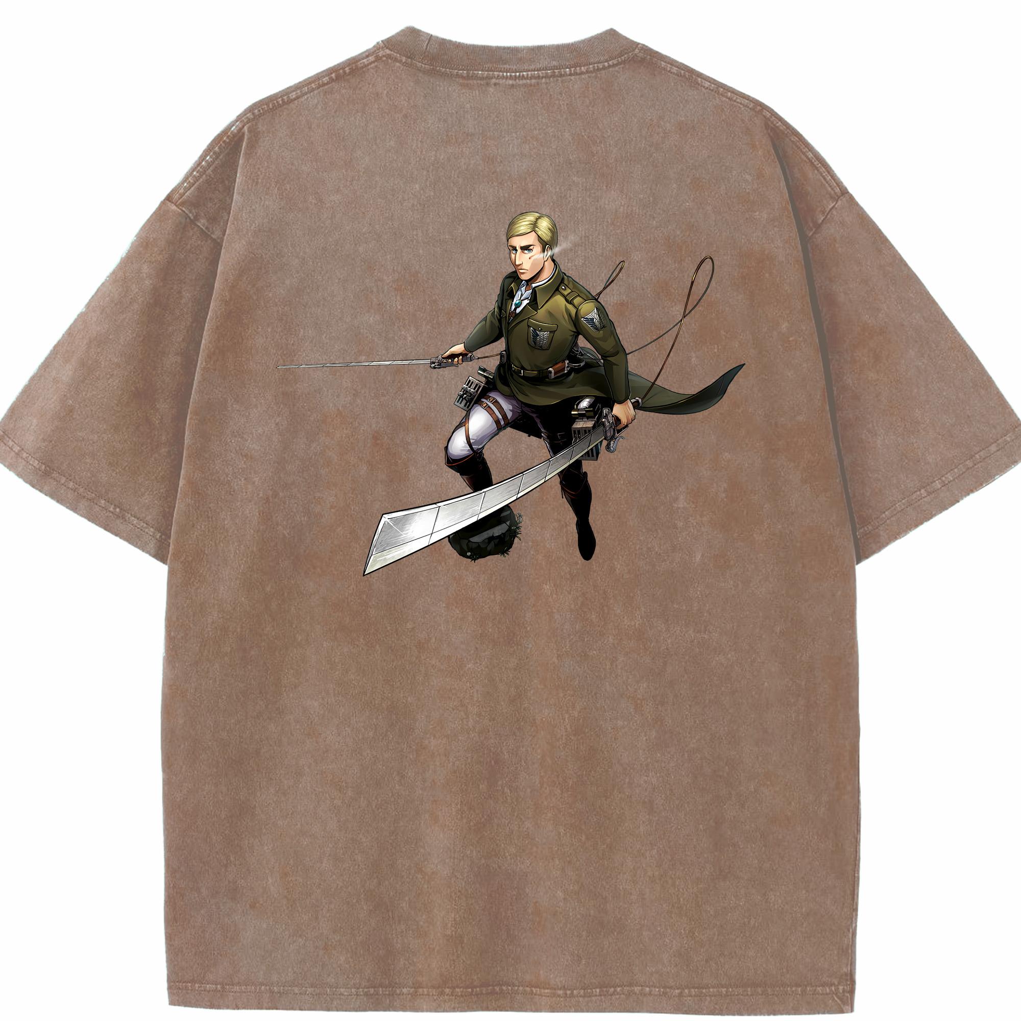 （画像用） 進撃の巨人 エルヴィン・スミス Attack on Titan Erwin Smith 綿100% ヴィンテージ風 半袖Tシャツ（背面プリント）