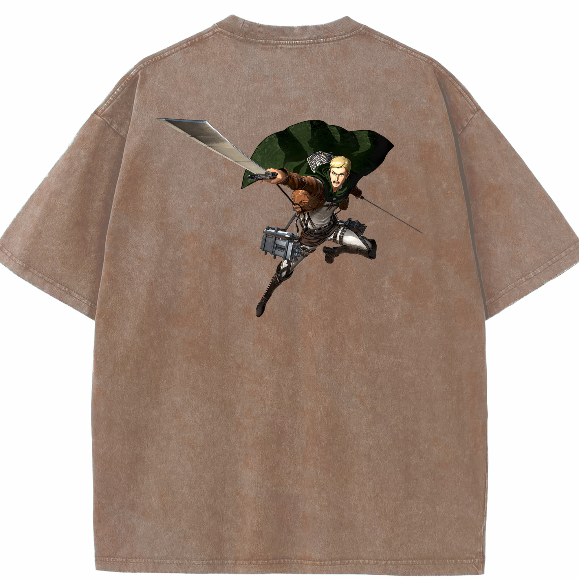 （画像用） 進撃の巨人 エルヴィン・スミス Attack on Titan Erwin Smith 綿100% ヴィンテージ風 半袖Tシャツ（背面プリント）