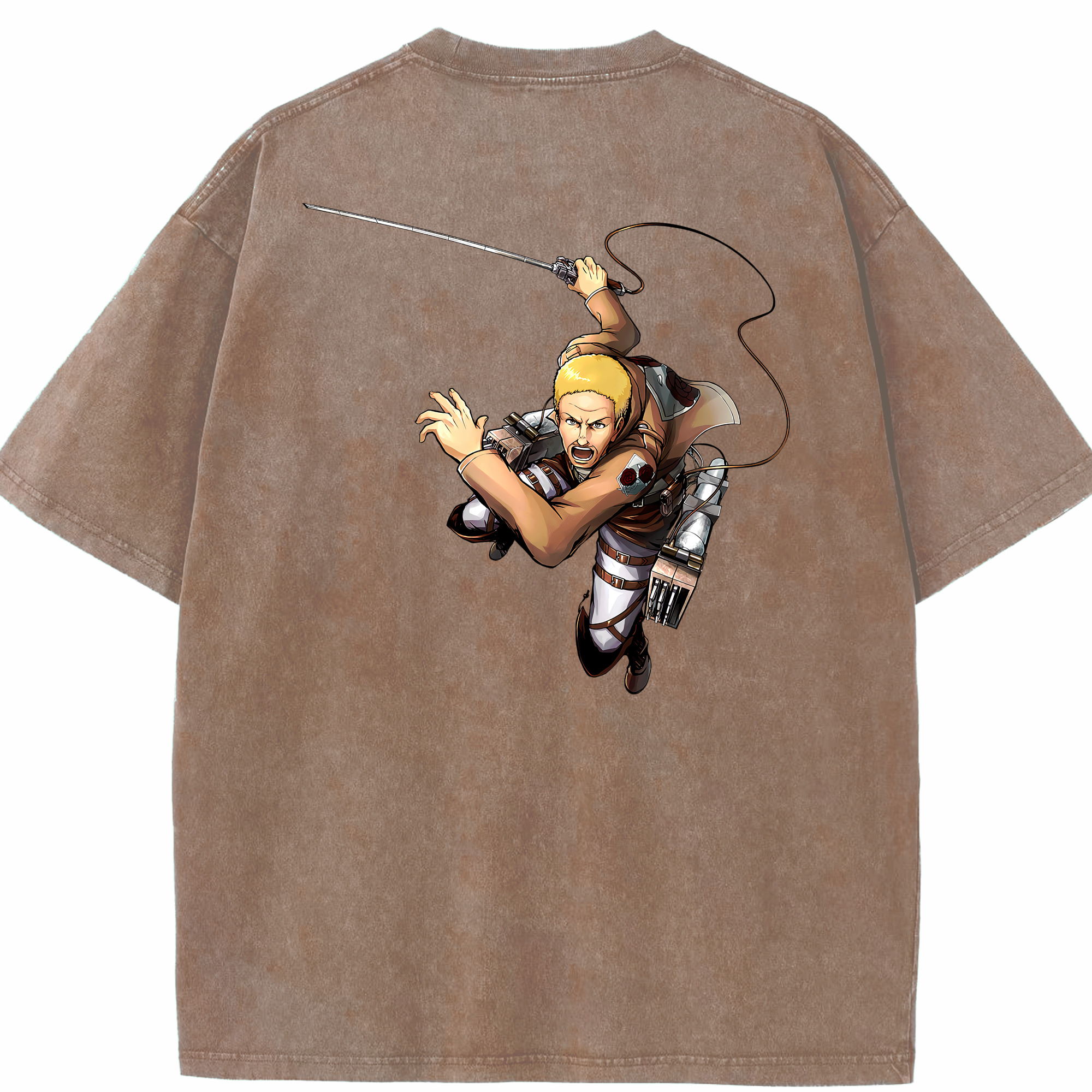 （画像用） 進撃の巨人 ハンネス Attack on Titan Hannes 綿100% ヴィンテージ風 半袖Tシャツ（背面プリント）