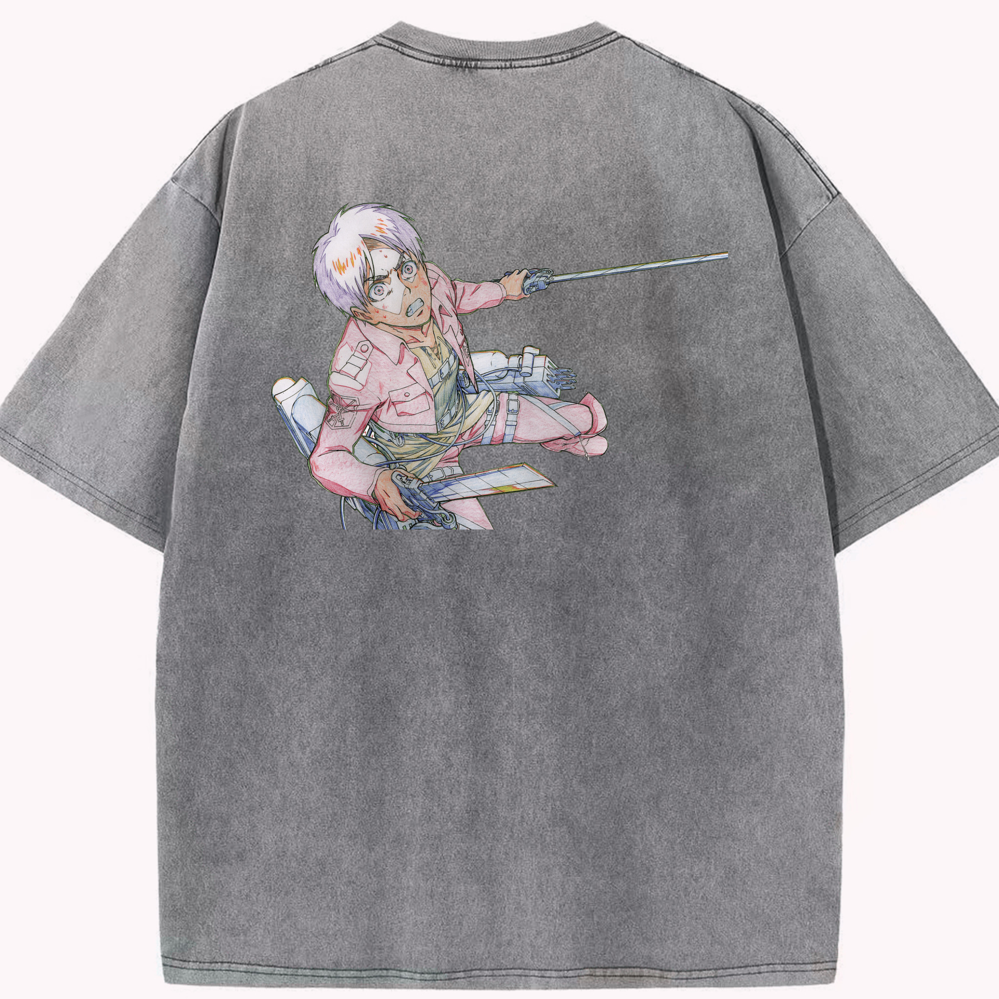 （画像用） 進撃の巨人 エレン･イェーガー Attack on Titan Eren Jäger 綿100% ヴィンテージ風 半袖Tシャツ（背面プリント）