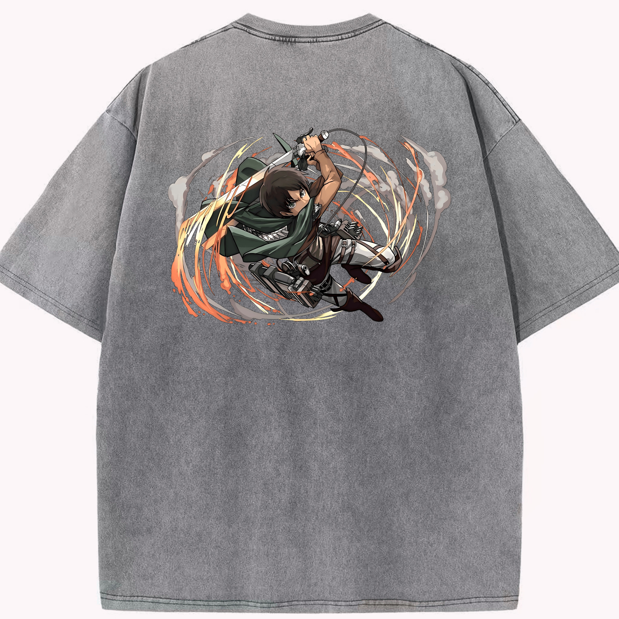 （画像用） 進撃の巨人 エレン･イェーガー Attack on Titan Eren Jäger 綿100% ヴィンテージ風 半袖Tシャツ（背面プリント）