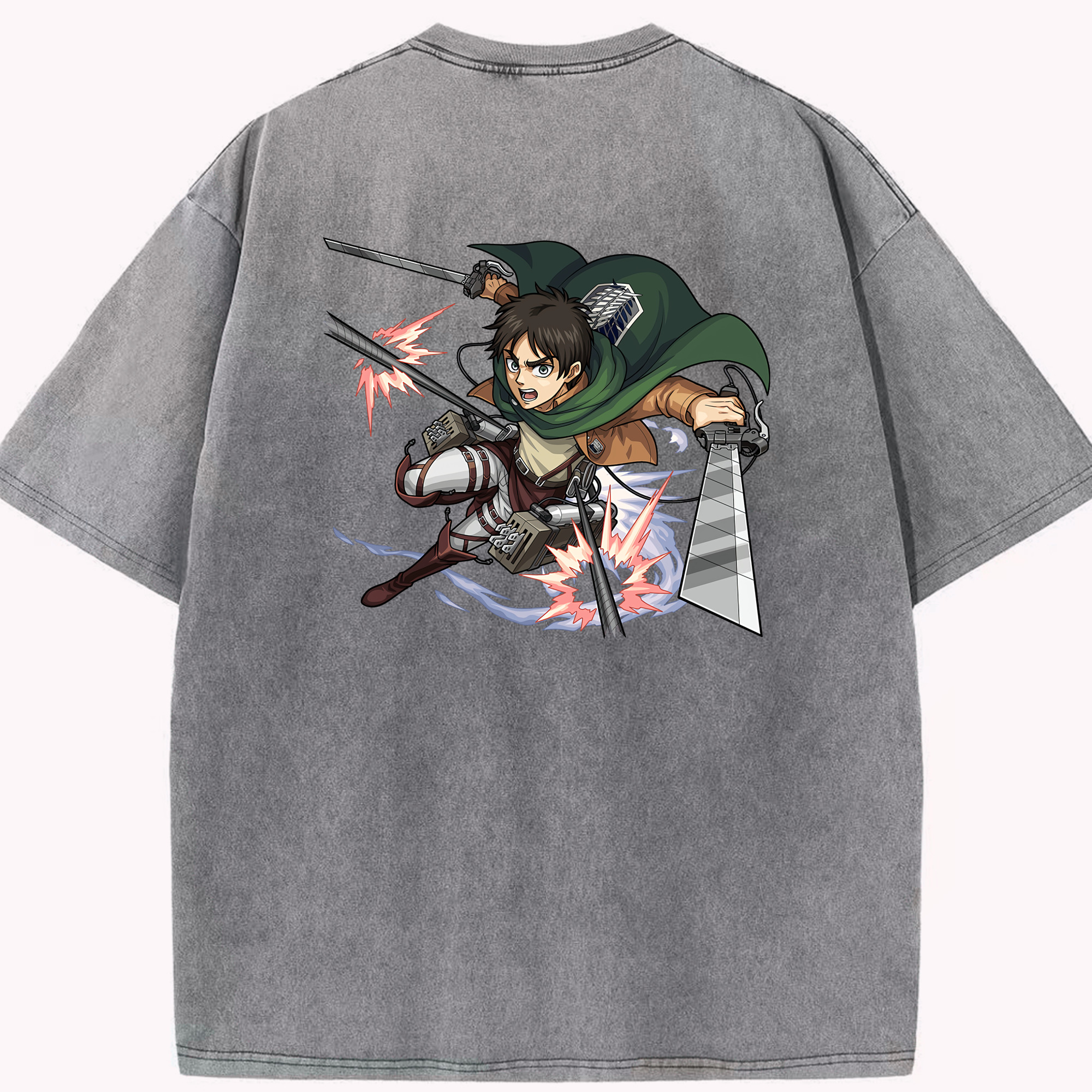 （画像用） 進撃の巨人 エレン･イェーガー Attack on Titan Eren Jäger 綿100% ヴィンテージ風 半袖Tシャツ（背面プリント）