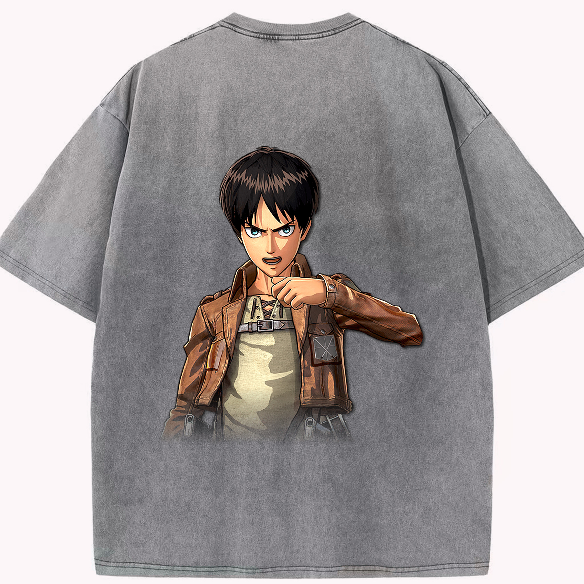 （画像用） 進撃の巨人 エレン･イェーガー Attack on Titan Eren Jäger 綿100% ヴィンテージ風 半袖Tシャツ（背面プリント）