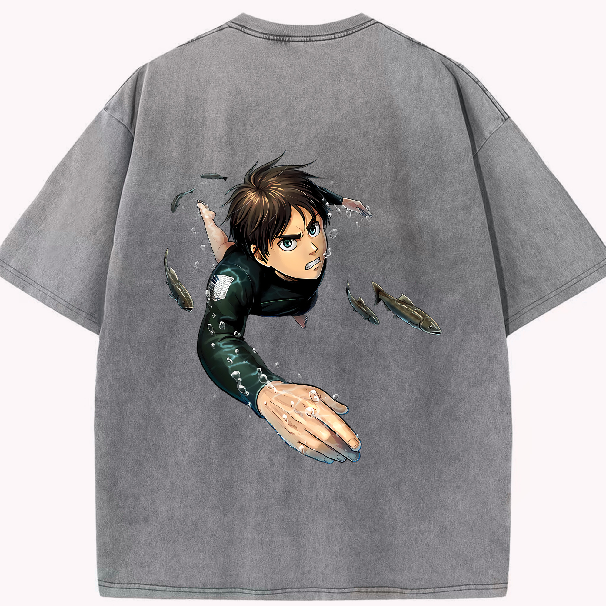 （画像用） 進撃の巨人 エレン･イェーガー Attack on Titan Eren Jäger 綿100% ヴィンテージ風 半袖Tシャツ（背面プリント）