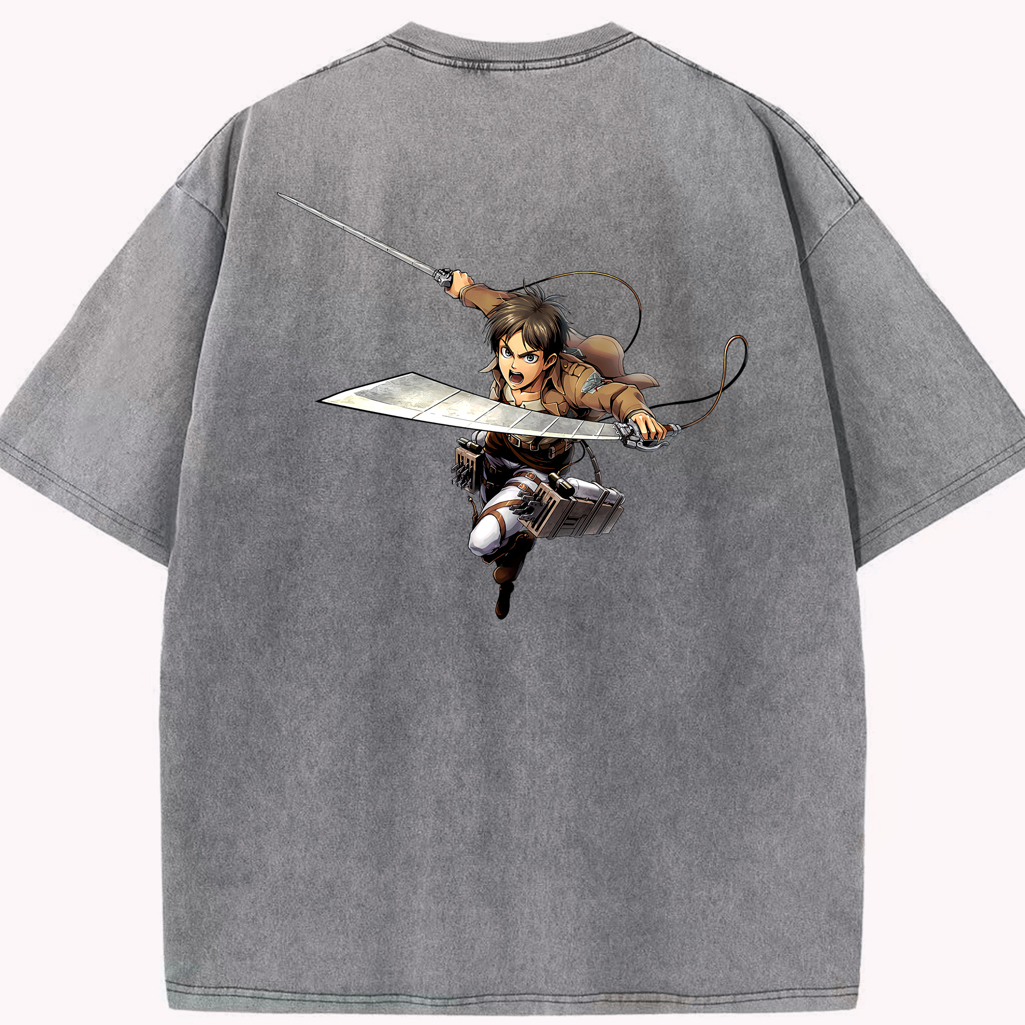 （画像用） 進撃の巨人 エレン･イェーガー Attack on Titan Eren Jäger 綿100% ヴィンテージ風 半袖Tシャツ（背面プリント）