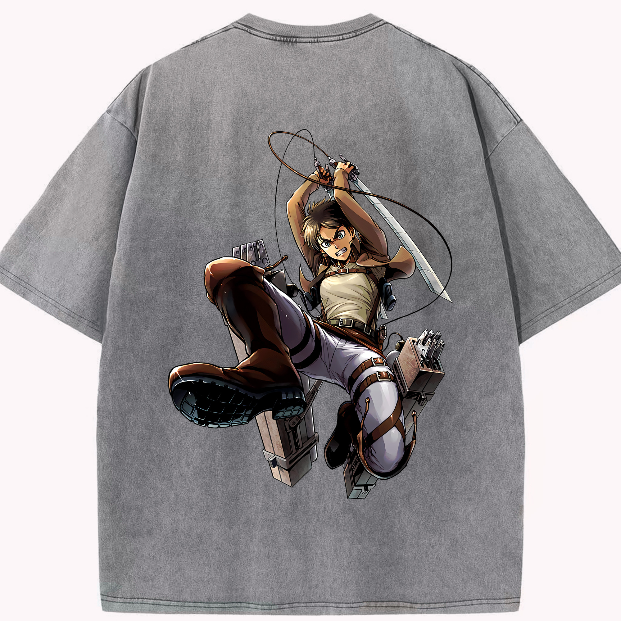（画像用） 進撃の巨人 エレン･イェーガー Attack on Titan Eren Jäger 綿100% ヴィンテージ風 半袖Tシャツ（背面プリント）