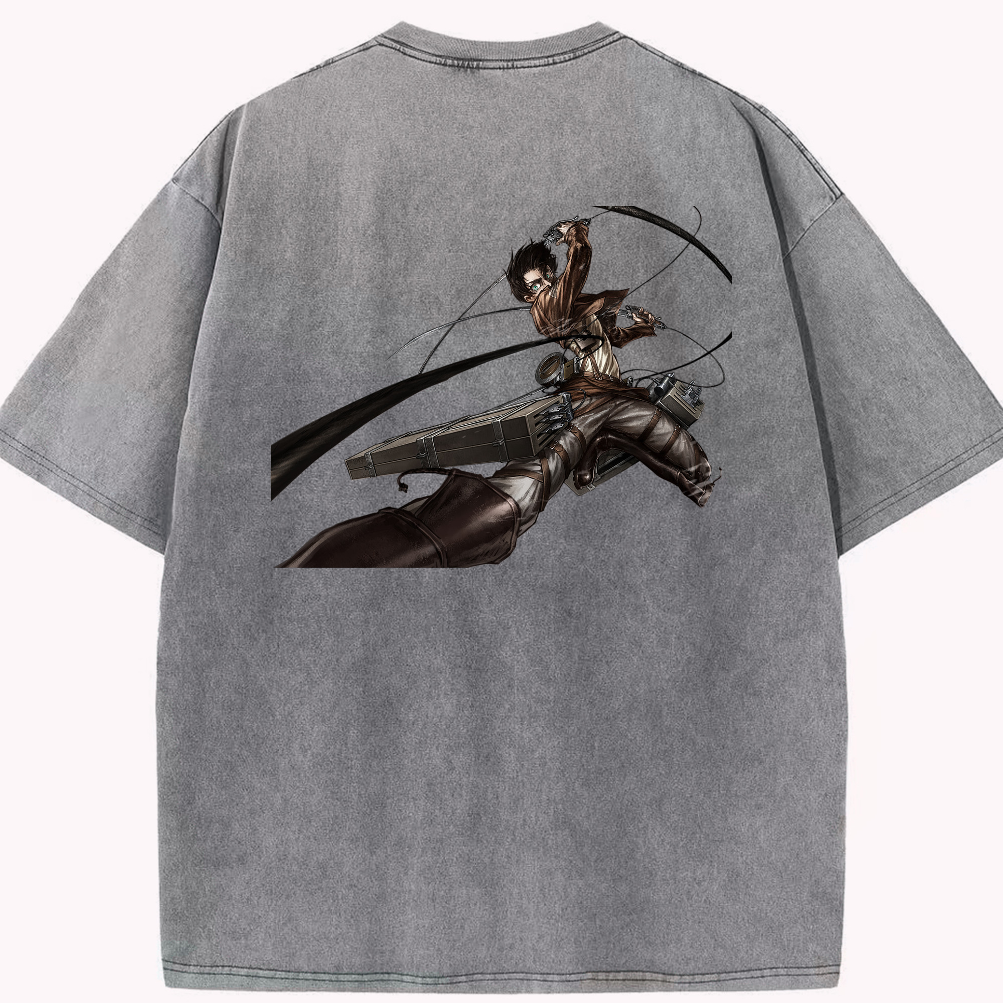（画像用） 進撃の巨人 エレン･イェーガー Attack on Titan Eren Jäger 綿100% ヴィンテージ風 半袖Tシャツ（背面プリント）
