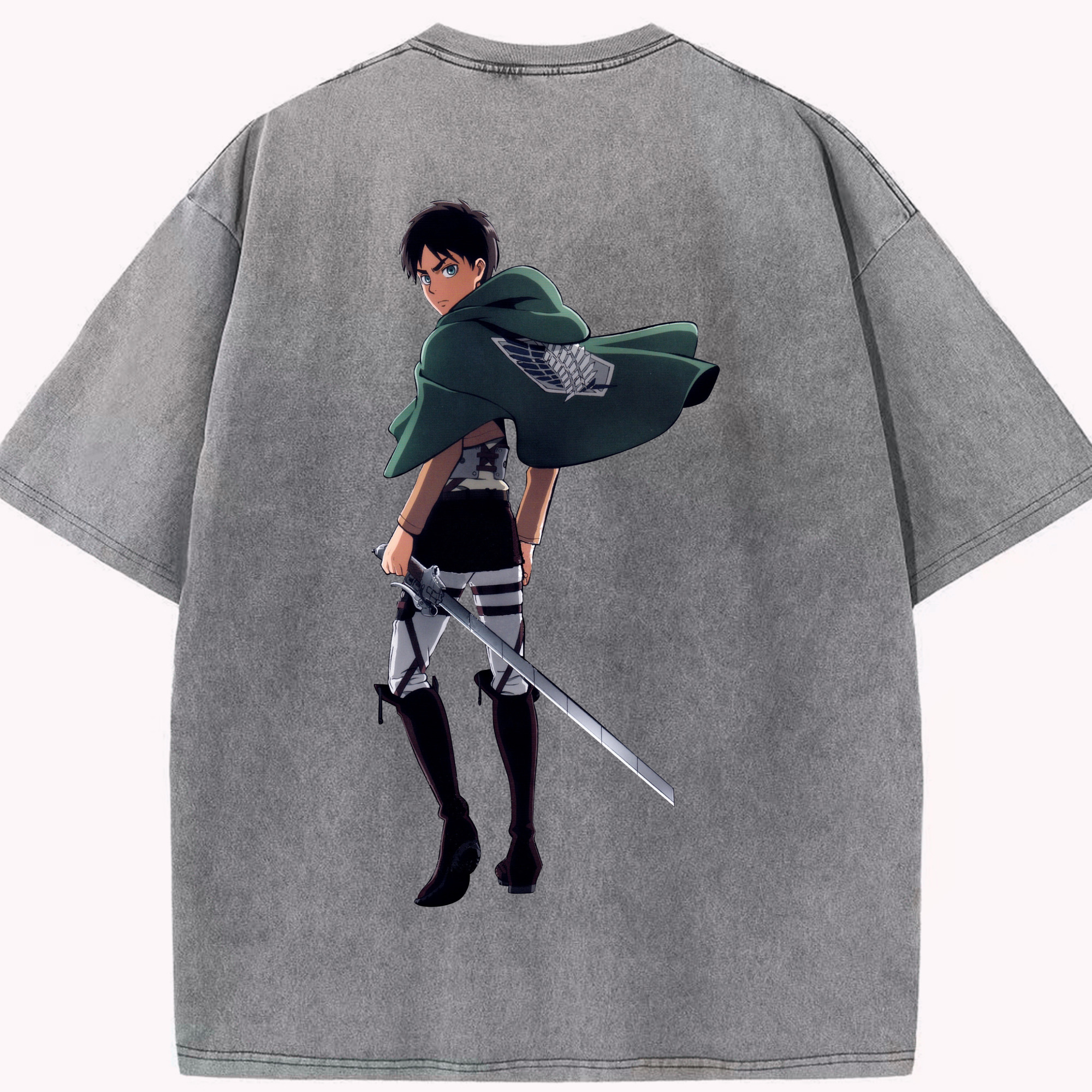 （画像用） 進撃の巨人 エレン･イェーガー Attack on Titan Eren Jäger 綿100% ヴィンテージ風 半袖Tシャツ（背面プリント）