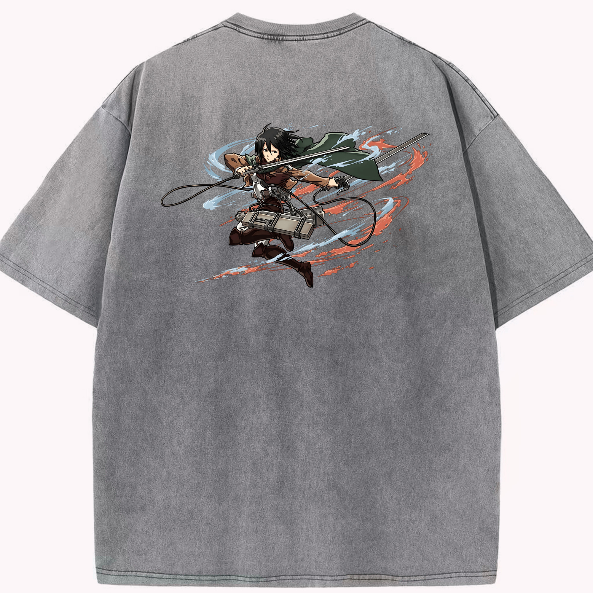 （画像用） 進撃の巨人 ミカサ·アッカーマン Attack on Titan Mikasa Ackerman 綿100% ヴィンテージ風 半袖Tシャツ（背面プリント）