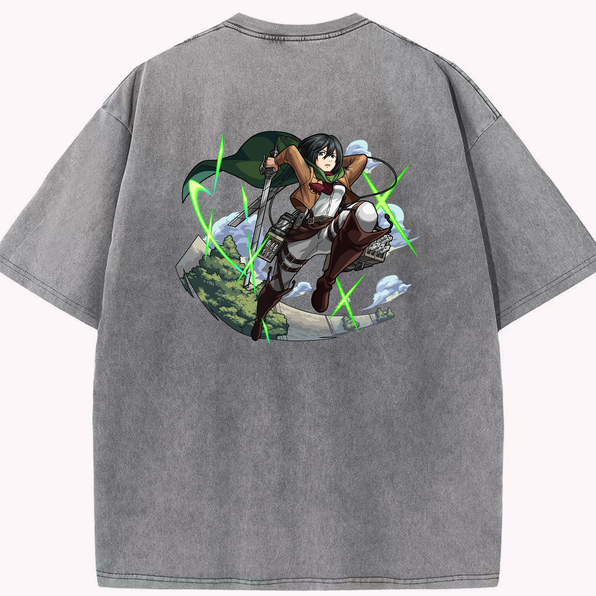（画像用） 進撃の巨人 ミカサ·アッカーマン Attack on Titan Mikasa Ackerman 綿100% ヴィンテージ風 半袖Tシャツ（背面プリント）