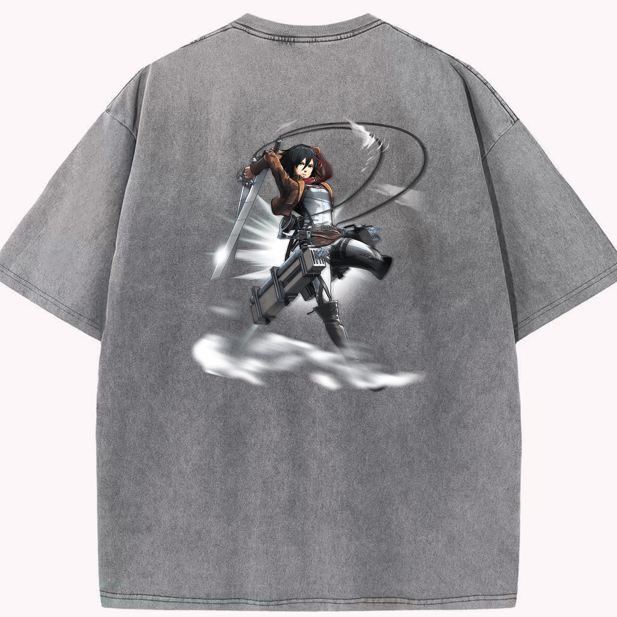 （画像用） 進撃の巨人 ミカサ·アッカーマン Attack on Titan Mikasa Ackerman 綿100% ヴィンテージ風 半袖Tシャツ（背面プリント）