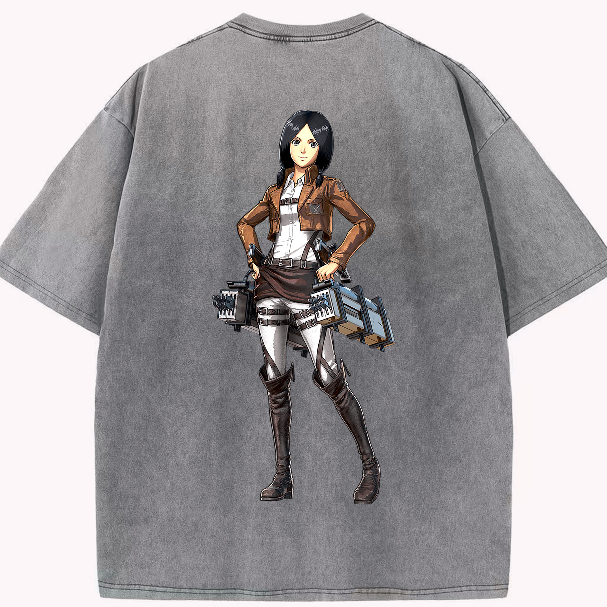 （画像用） 進撃の巨人 ミカサ·アッカーマン Attack on Titan Mikasa Ackerman 綿100% ヴィンテージ風 半袖Tシャツ（背面プリント）