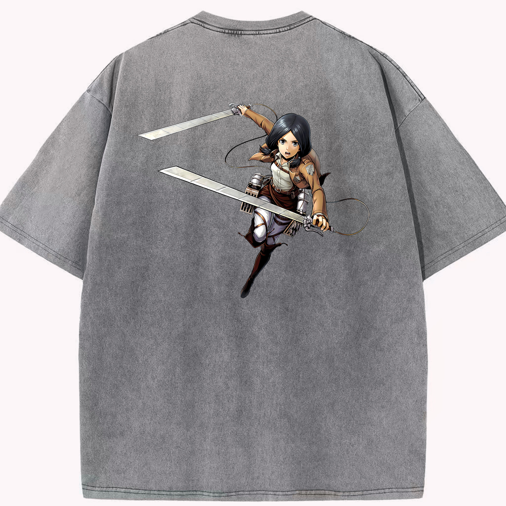 （画像用） 進撃の巨人 ミカサ·アッカーマン Attack on Titan Mikasa Ackerman 綿100% ヴィンテージ風 半袖Tシャツ（背面プリント）