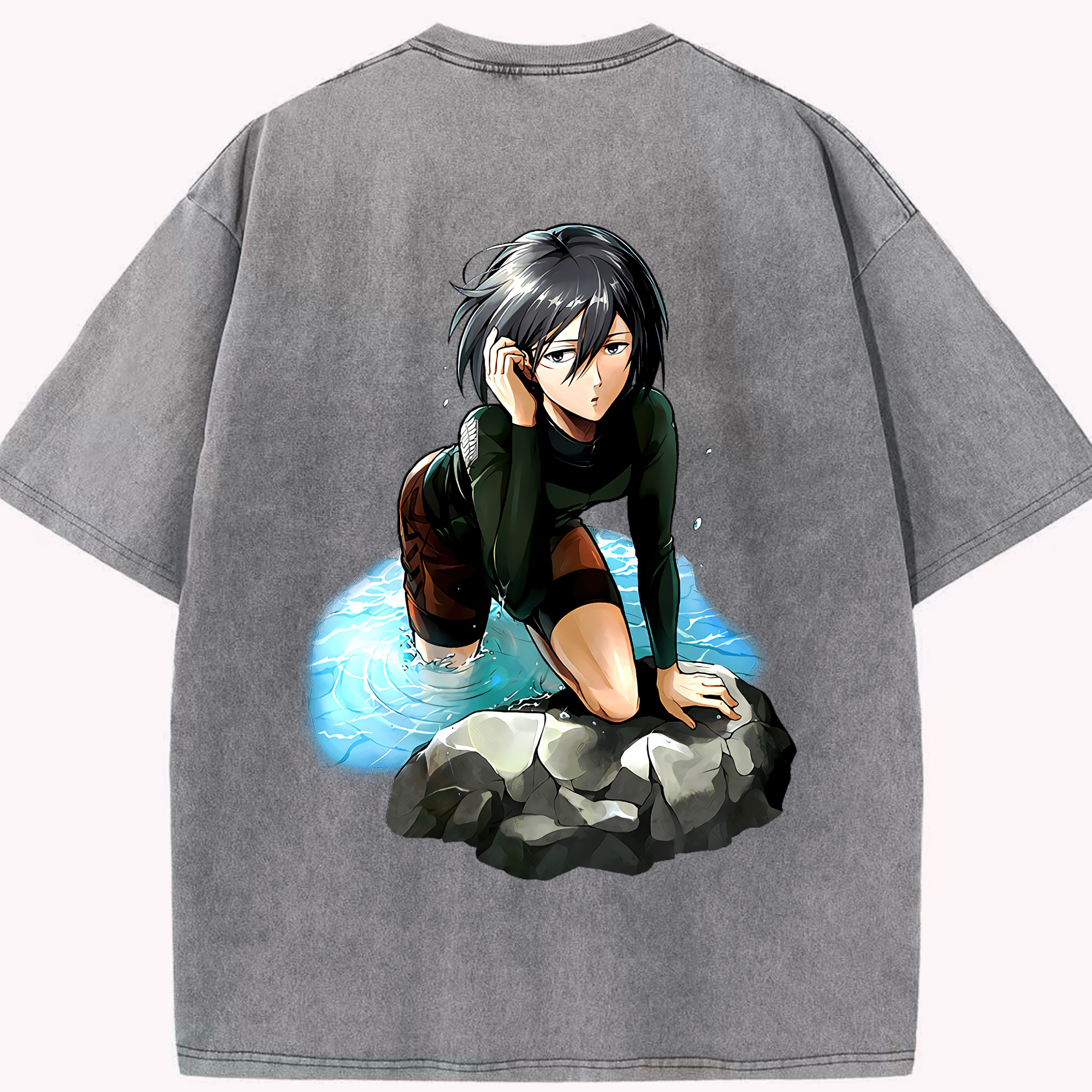（画像用） 進撃の巨人 ミカサ·アッカーマン Attack on Titan Mikasa Ackerman 綿100% ヴィンテージ風 半袖Tシャツ（背面プリント）
