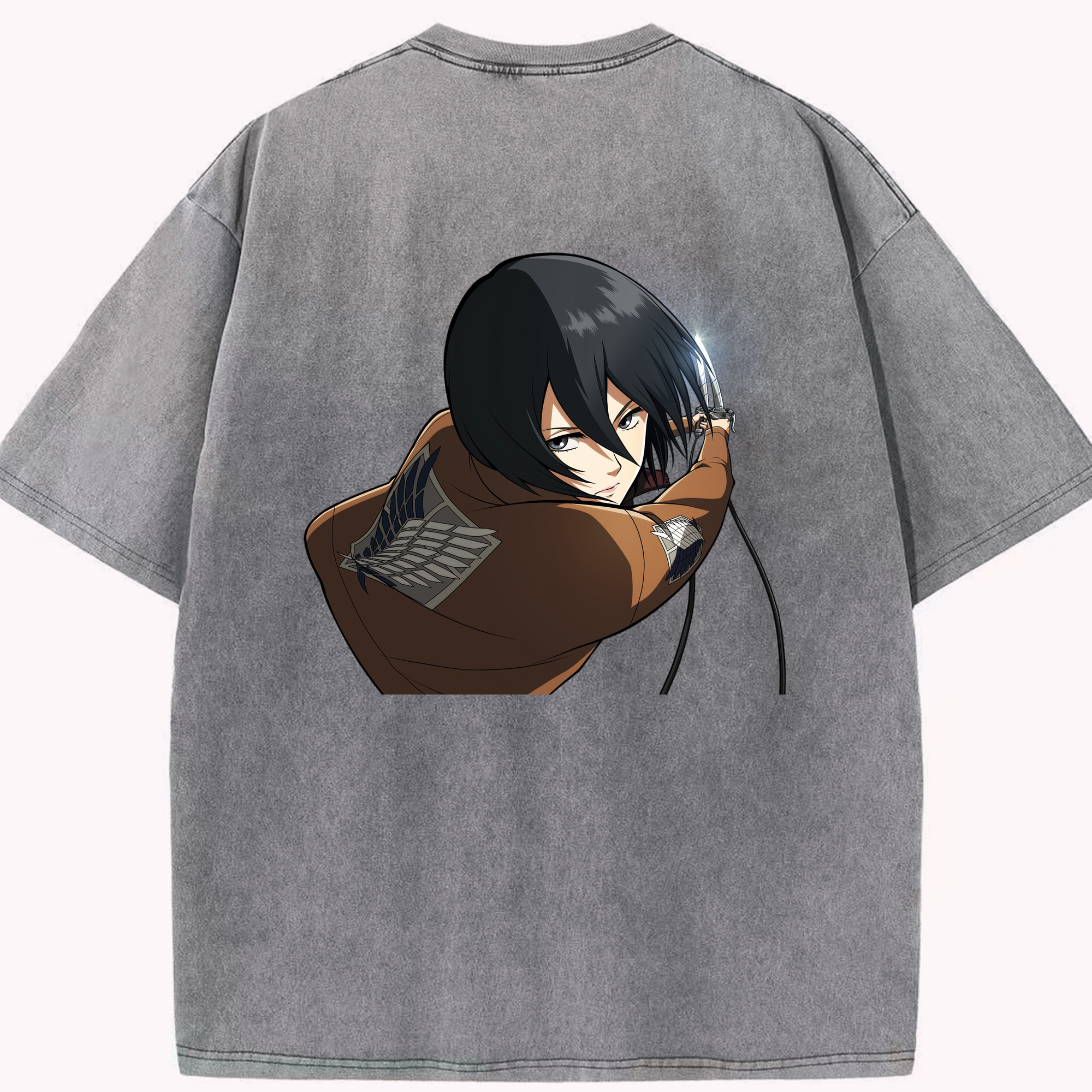 （画像用） 進撃の巨人 ミカサ·アッカーマン Attack on Titan Mikasa Ackerman 綿100% ヴィンテージ風 半袖Tシャツ（背面プリント）