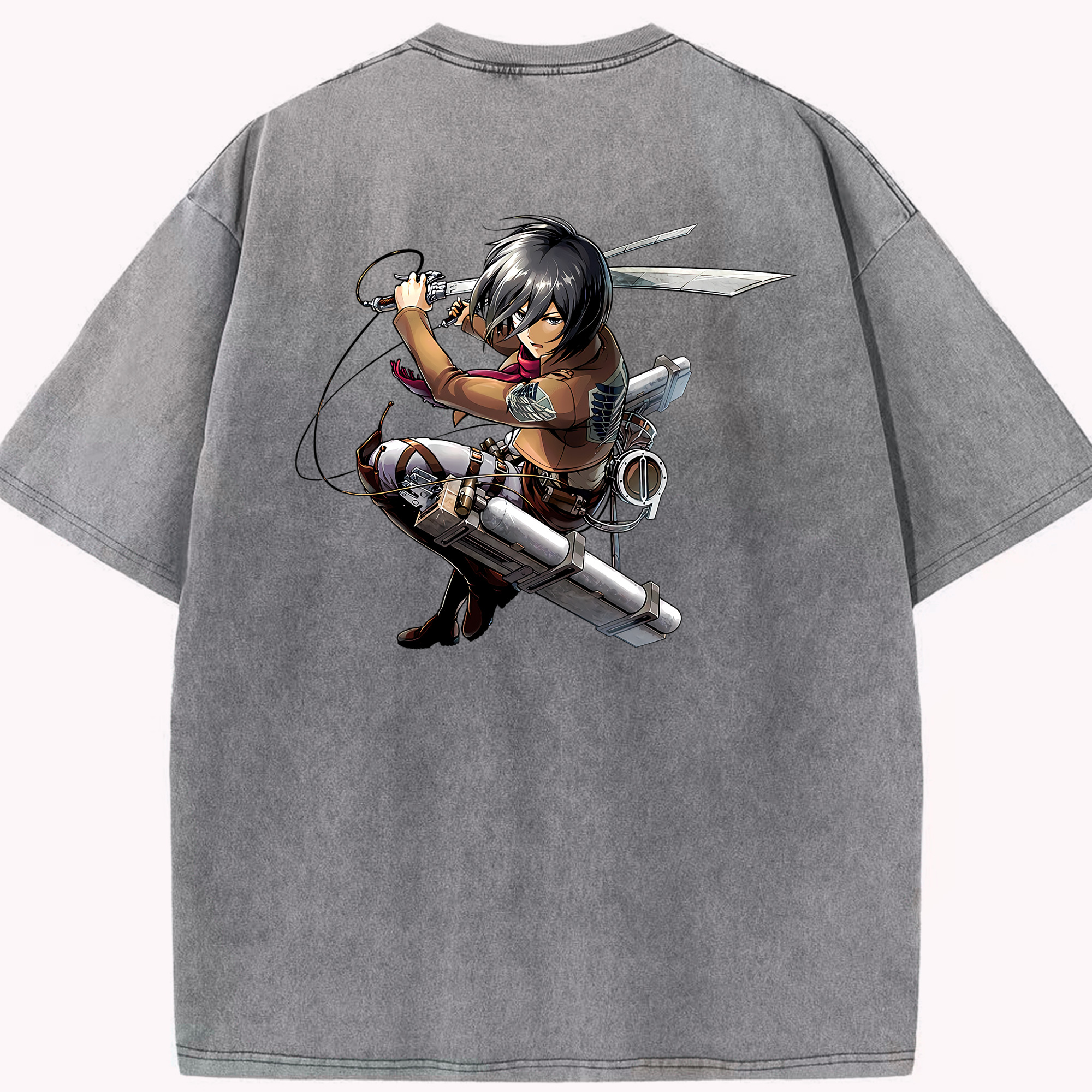 （画像用） 進撃の巨人 ミカサ·アッカーマン Attack on Titan Mikasa Ackerman 綿100% ヴィンテージ風 半袖Tシャツ（背面プリント）
