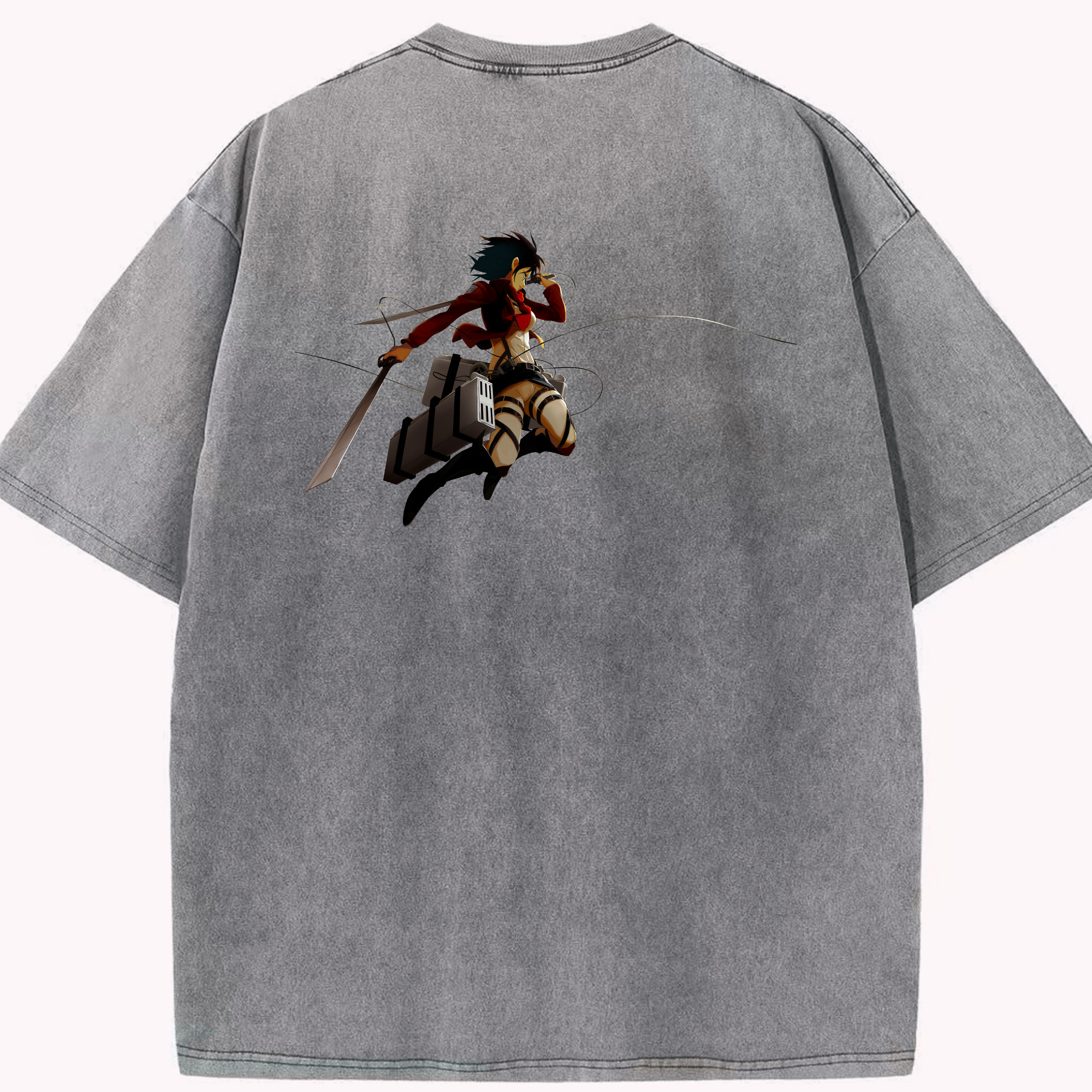 （画像用） 進撃の巨人 ミカサ·アッカーマン Attack on Titan Mikasa Ackerman 綿100% ヴィンテージ風 半袖Tシャツ（背面プリント）