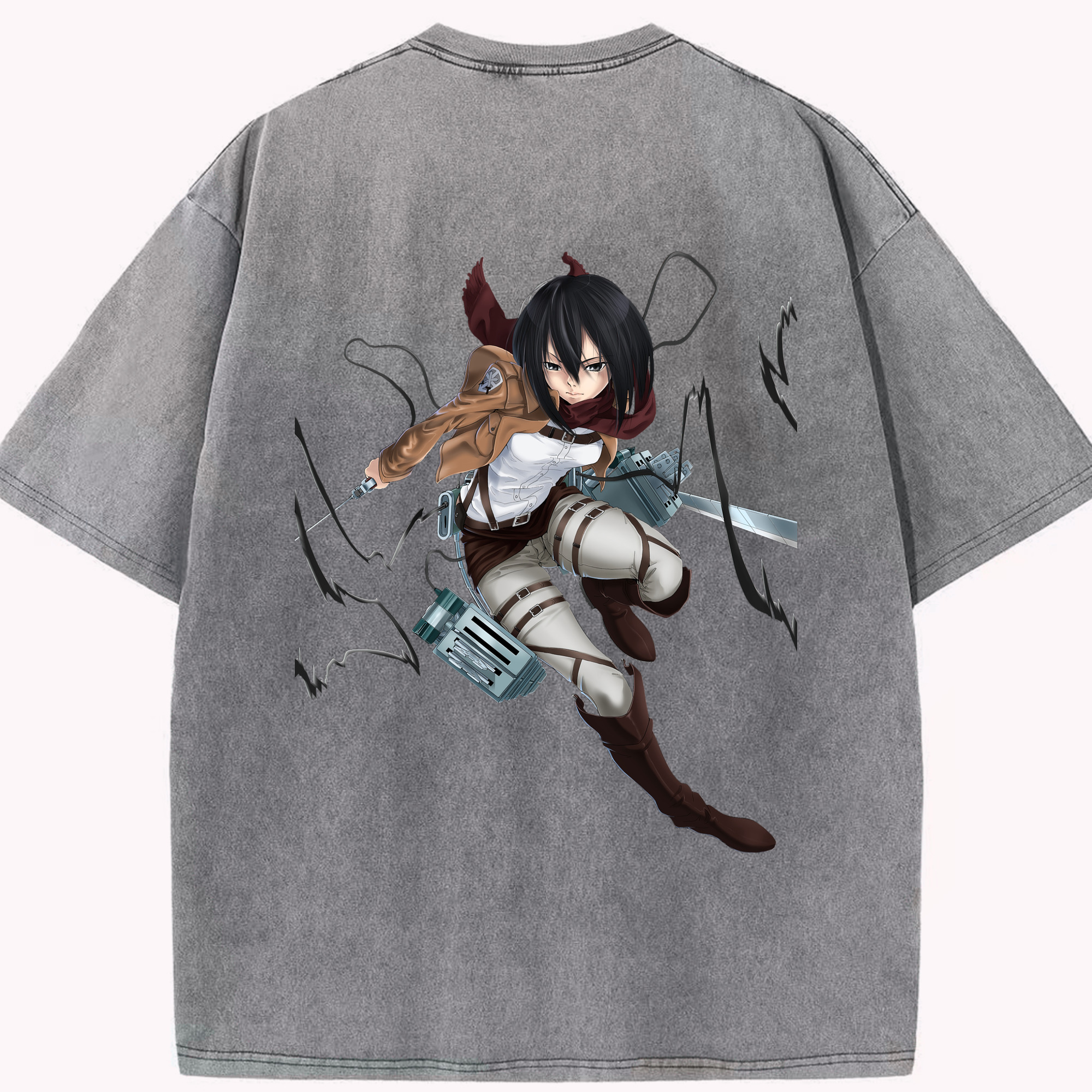 （画像用） 進撃の巨人 ミカサ·アッカーマン Attack on Titan Mikasa Ackerman 綿100% ヴィンテージ風 半袖Tシャツ（背面プリント）