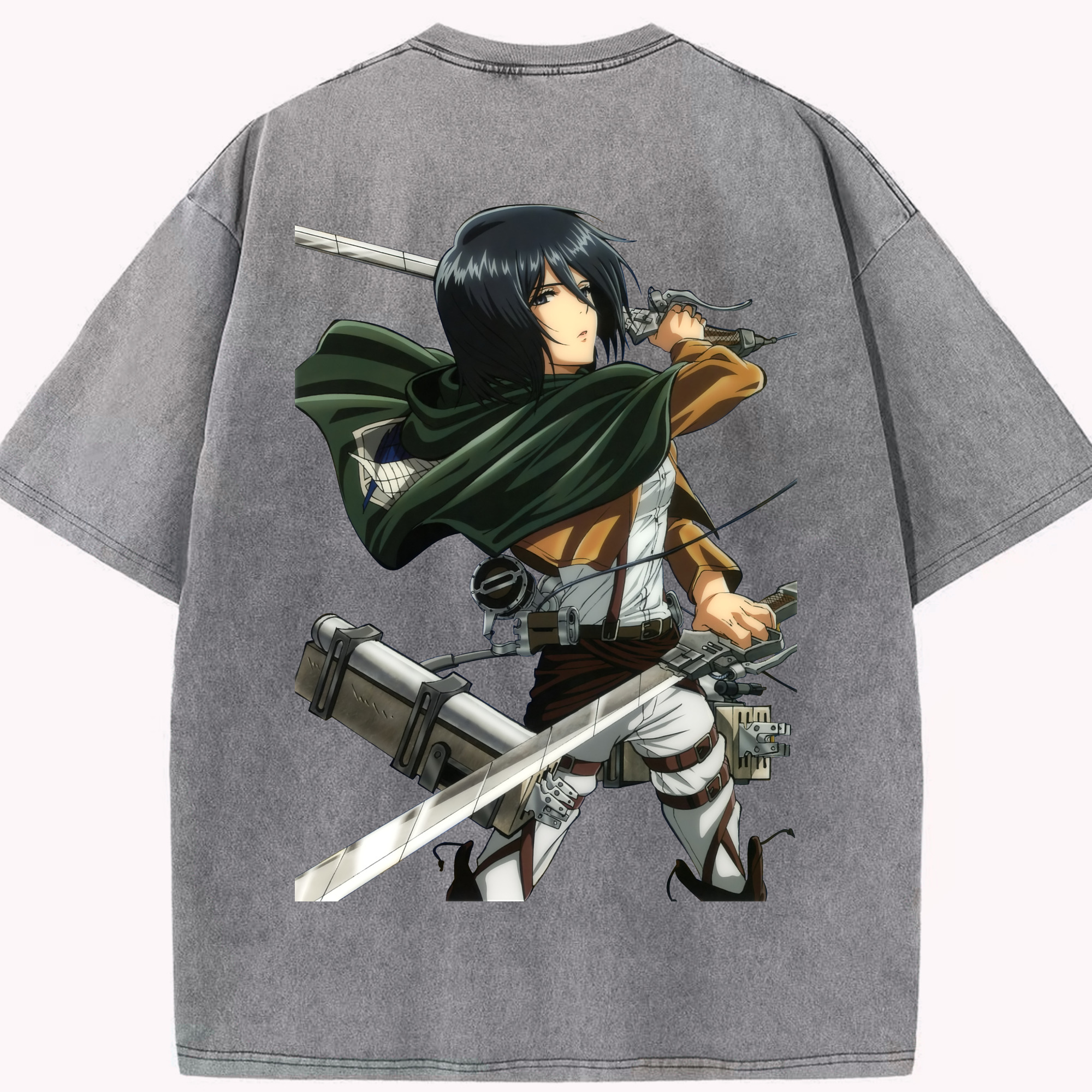 （画像用） 進撃の巨人 ミカサ·アッカーマン Attack on Titan Mikasa Ackerman 綿100% ヴィンテージ風 半袖Tシャツ（背面プリント）