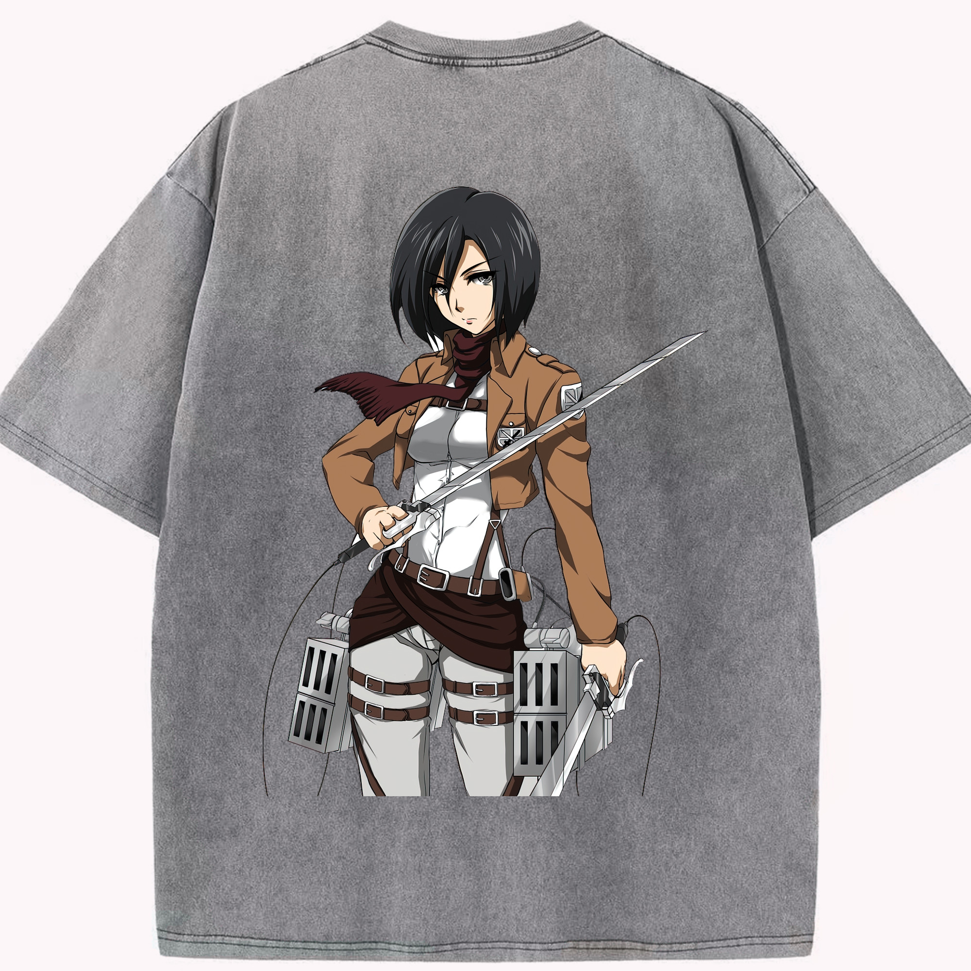 （画像用） 進撃の巨人 ミカサ·アッカーマン Attack on Titan Mikasa Ackerman 綿100% ヴィンテージ風 半袖Tシャツ（背面プリント）